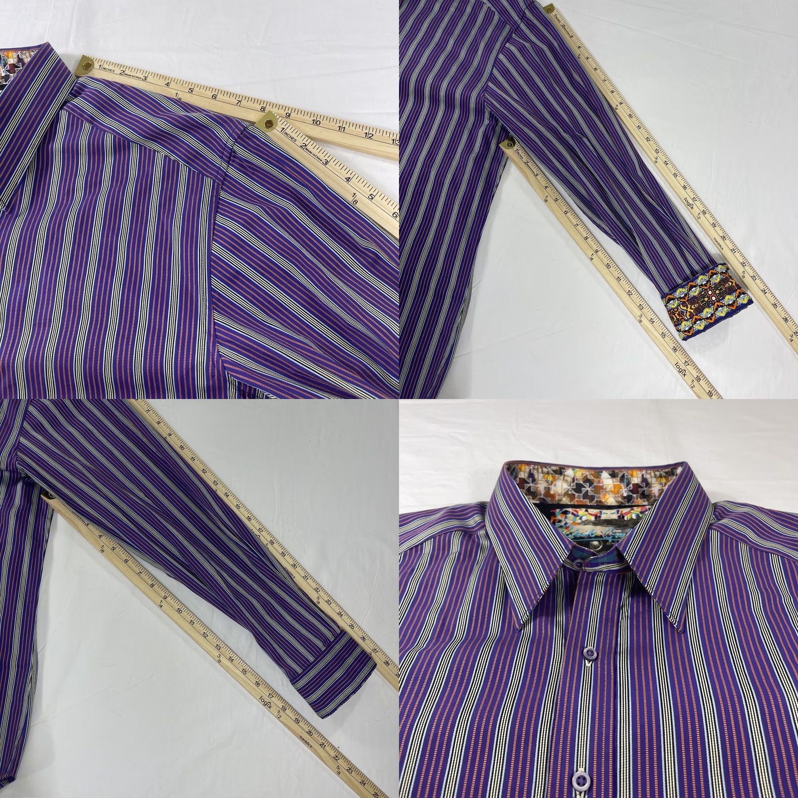 Robert Graham Robert Graham Men's 2XL Button Dress Shirt Striped Purple Long Sleeve Adult 2XL Button-Up Shirt Mens Size 48R - 8 Thumbnail