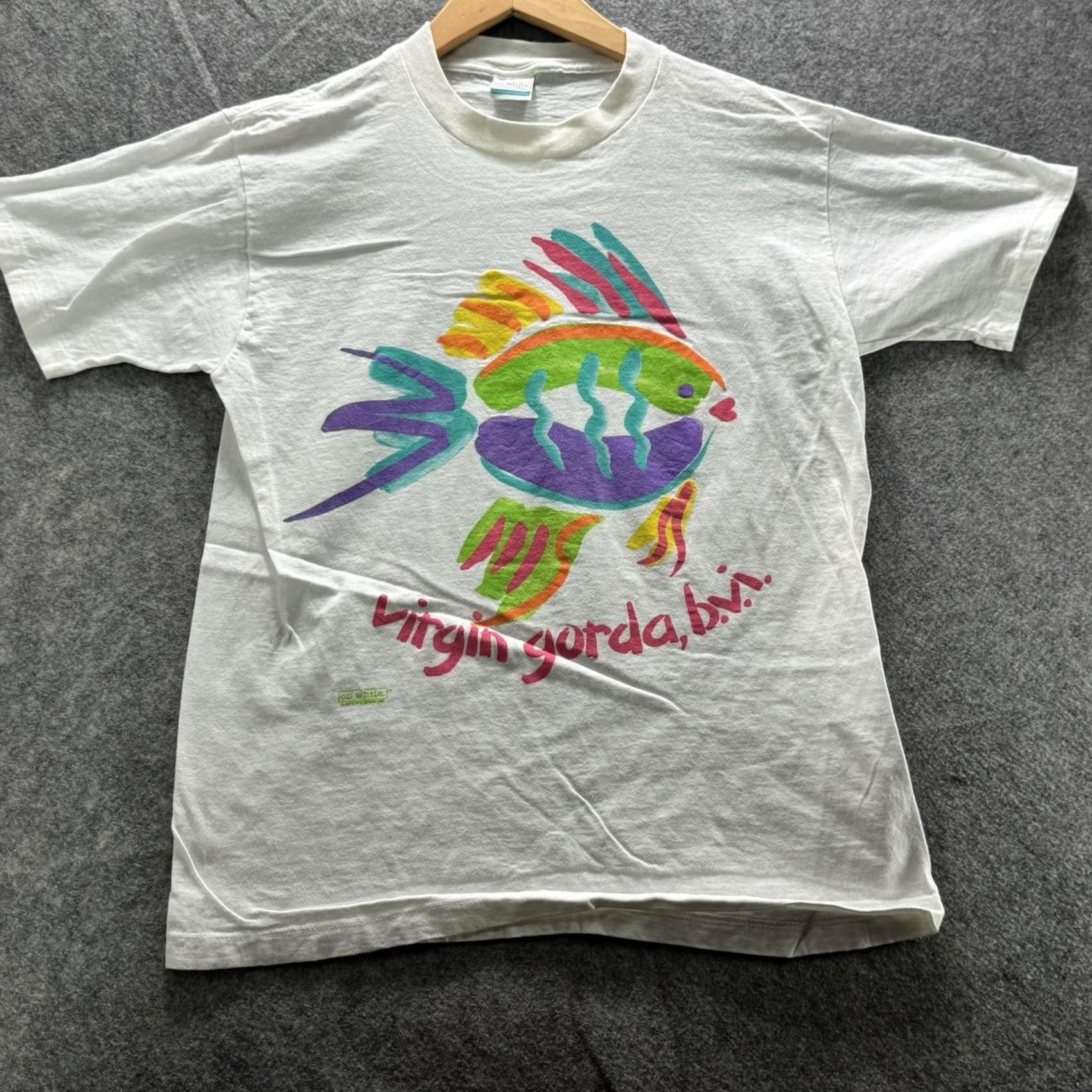 Vintage On White Mens L White Virgin Gorda B.V.I. Fish Graphic Tee Crewneck Shirt Size US L / EU 52-54 / 3 - 2 Thumbnail