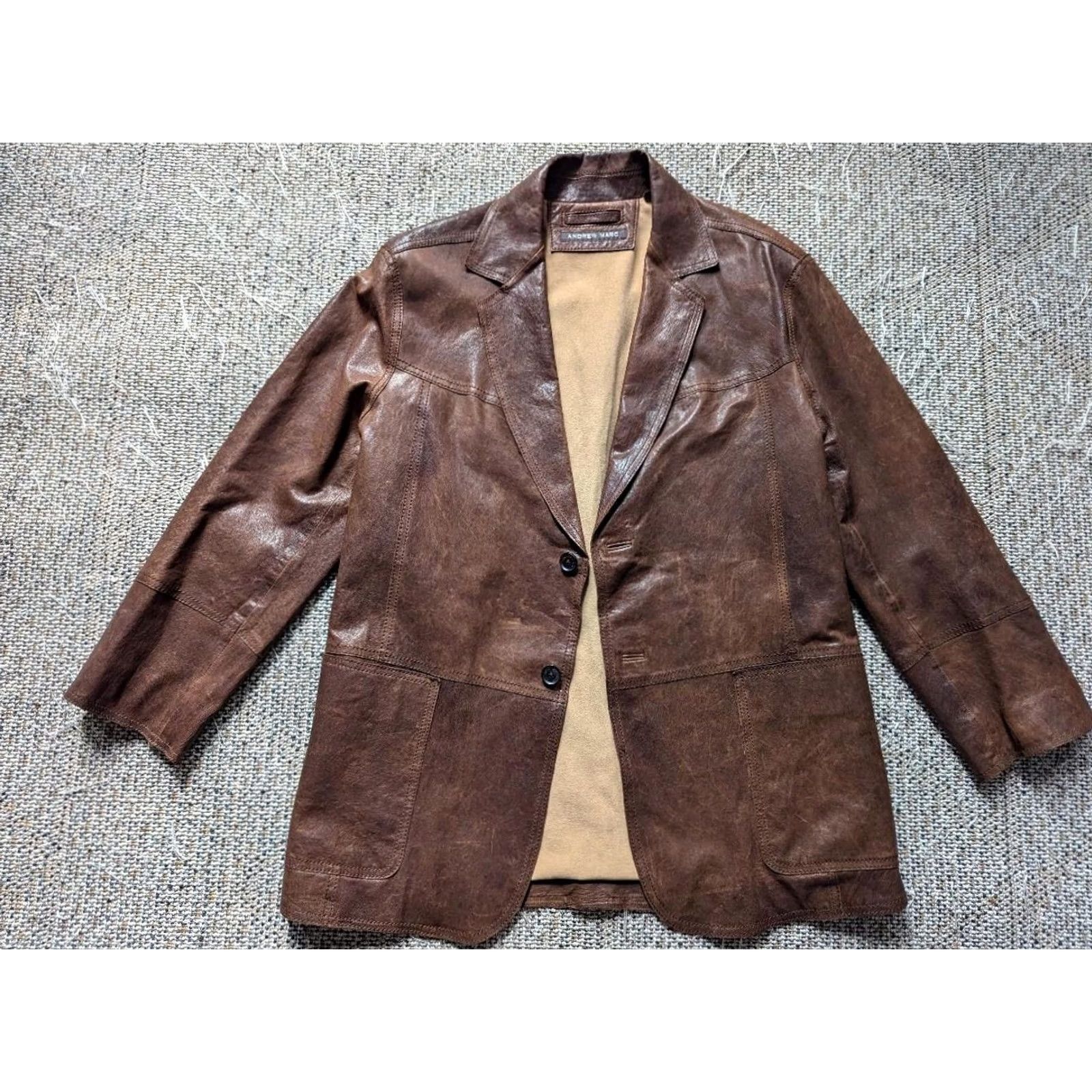 Andrew Marc VINTAGE vintage leather blazer MAD MAX jacket Y2K PATINA broke-in 42 brown Andrew Marc blazer Sportscoat Men L leather blazer Mens Size 42R - 7 Thumbnail