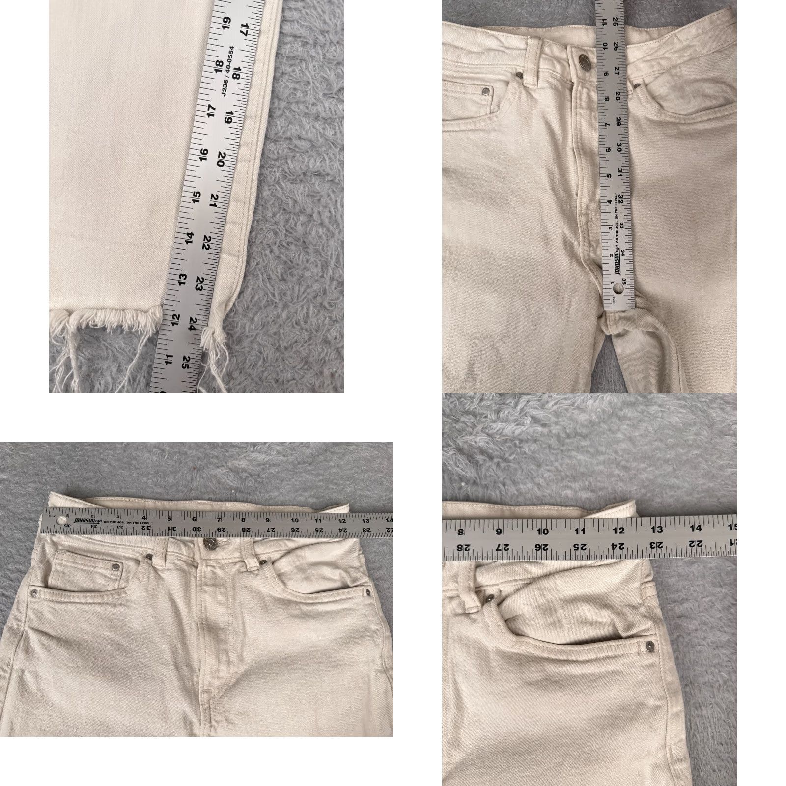 Denime &Denim Jeans Womens White High Rise Wide Leg Cotton Blend 27 Regular 26x25 Distressed, Raw Hem, Logo, Embroidered 5-Pocket Denim Vintage No Mens? Size 27" / US 4 / IT 40 - 8 Thumbnail
