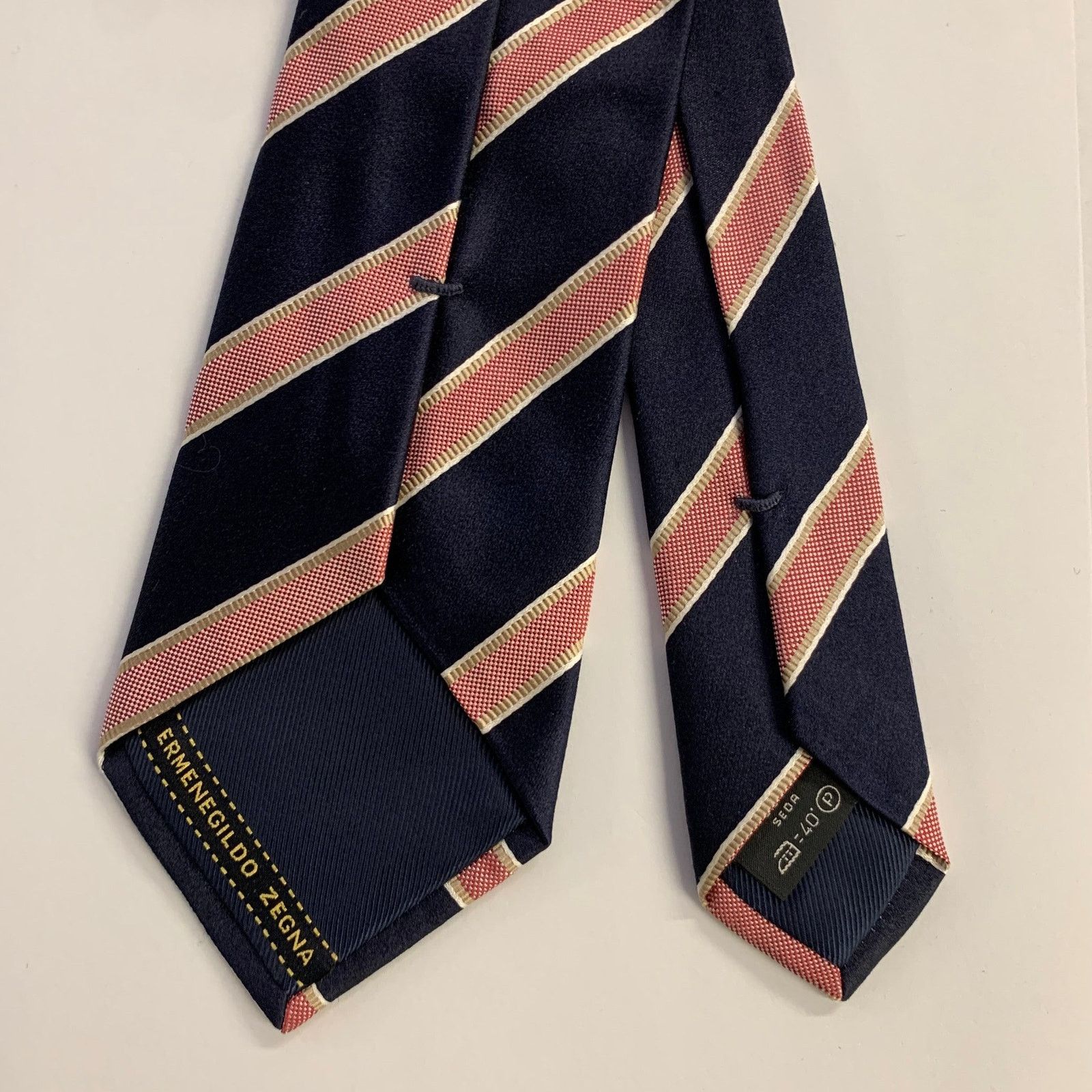 Ermenegildo Zegna ERMENEGILDO ZEGNA Navy Red Diagonal Stripe Silk Tie Size ONE SIZE - 2 Thumbnail