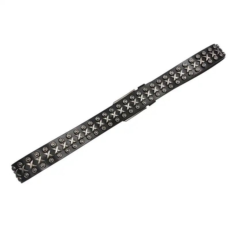 Vintage NEW Metal Rivet Cowboy Belt Genuine Leather Cowskin Men Belt Size ONE SIZE - 6 Thumbnail