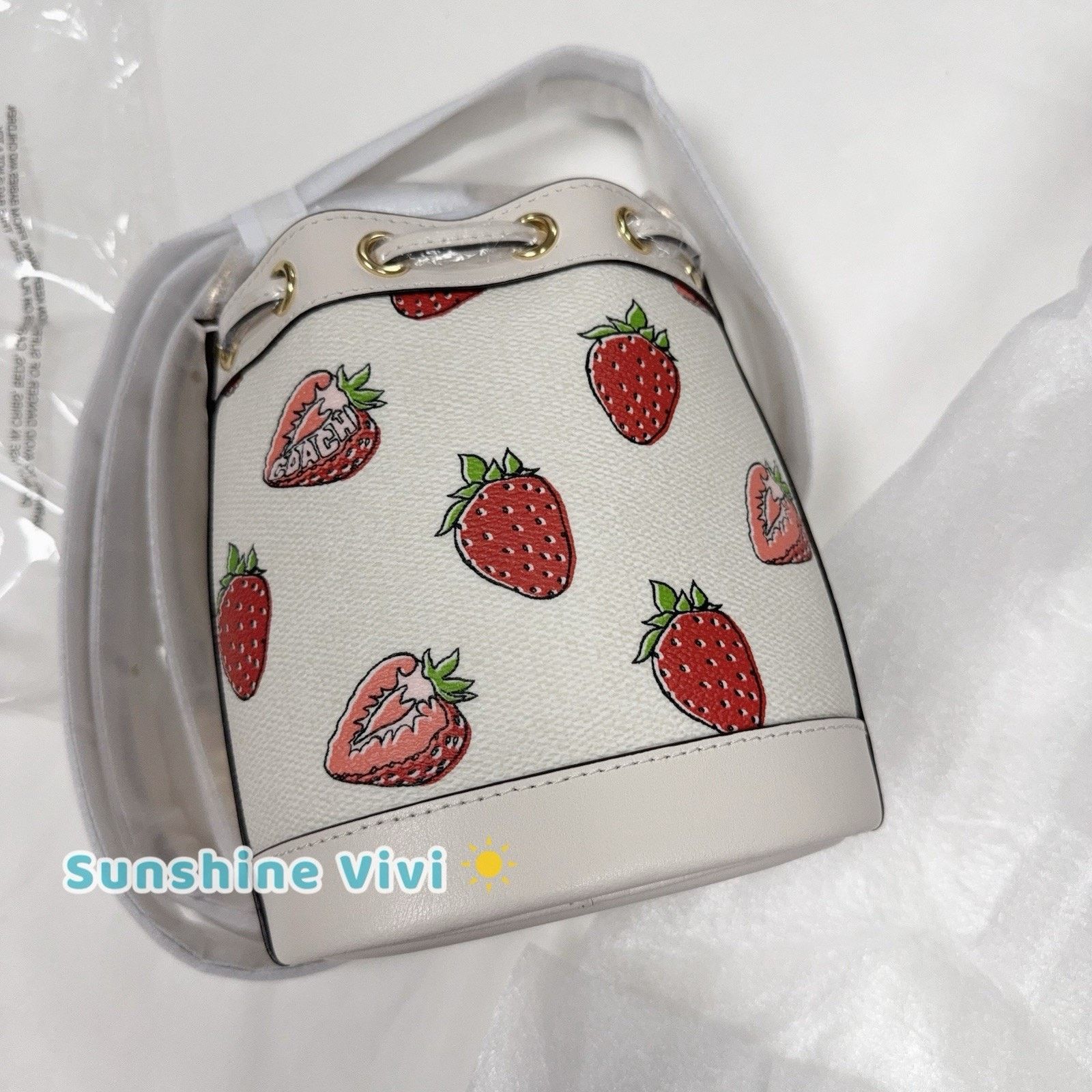 Coach NWT COACH Mini Bucket Bag Strawberry CAL11 Gold/Chalk Multi Size ONE SIZE - 3 Thumbnail