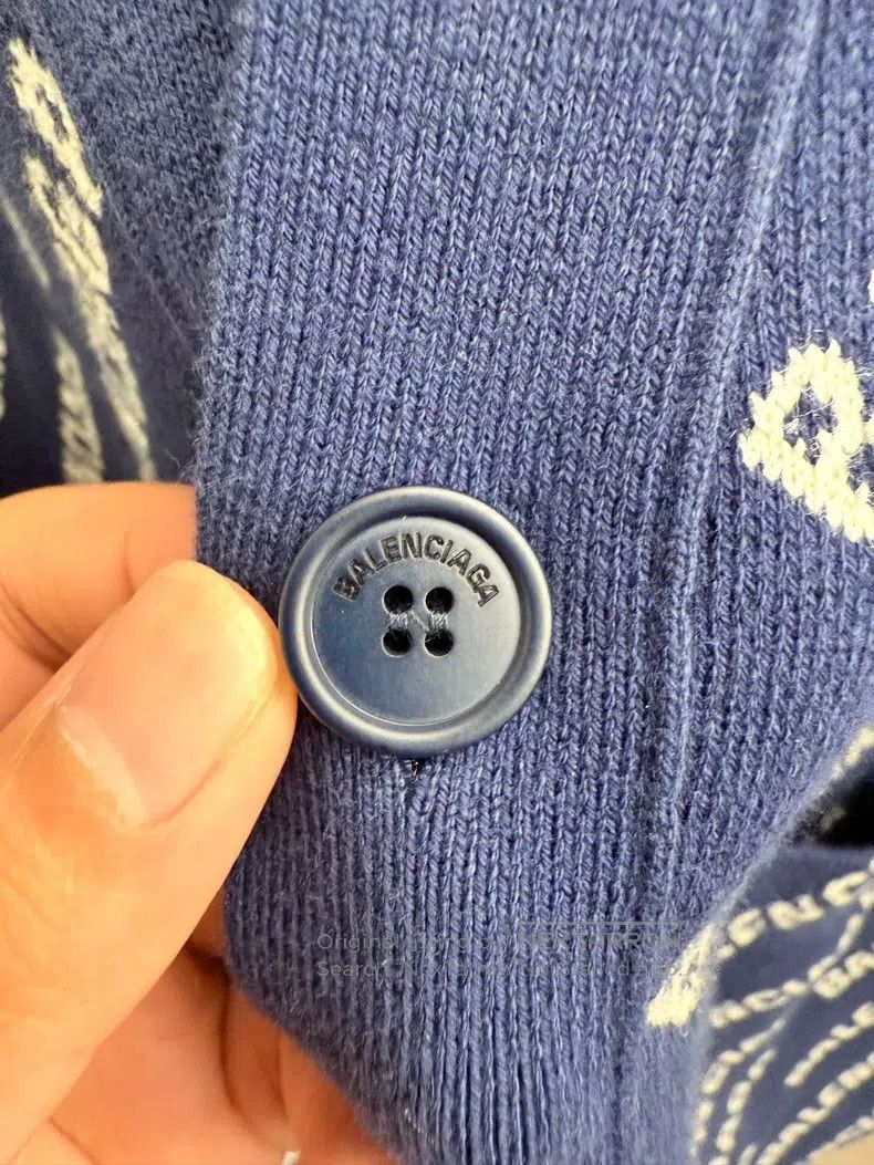 Balenciaga Balenciaga Navy Blue Letter Full Print Knit Cardigan Size US M / EU 48-50 / 2 - 4 Thumbnail