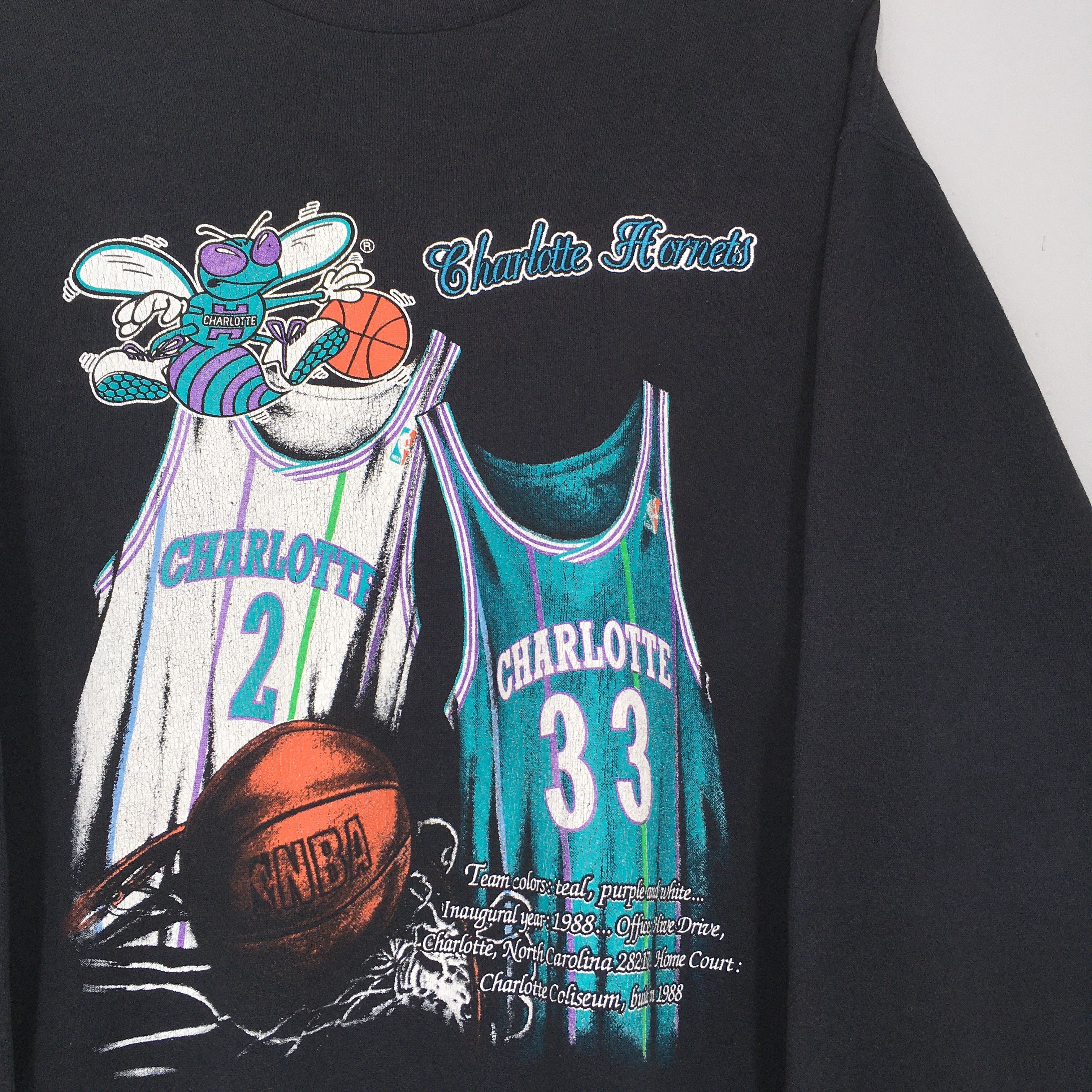 NBA × Vintage Vintage 90s Charlotte Hornets NBA Sweatshirt Medium Size US M / EU 48-50 / 2 - 2 Thumbnail