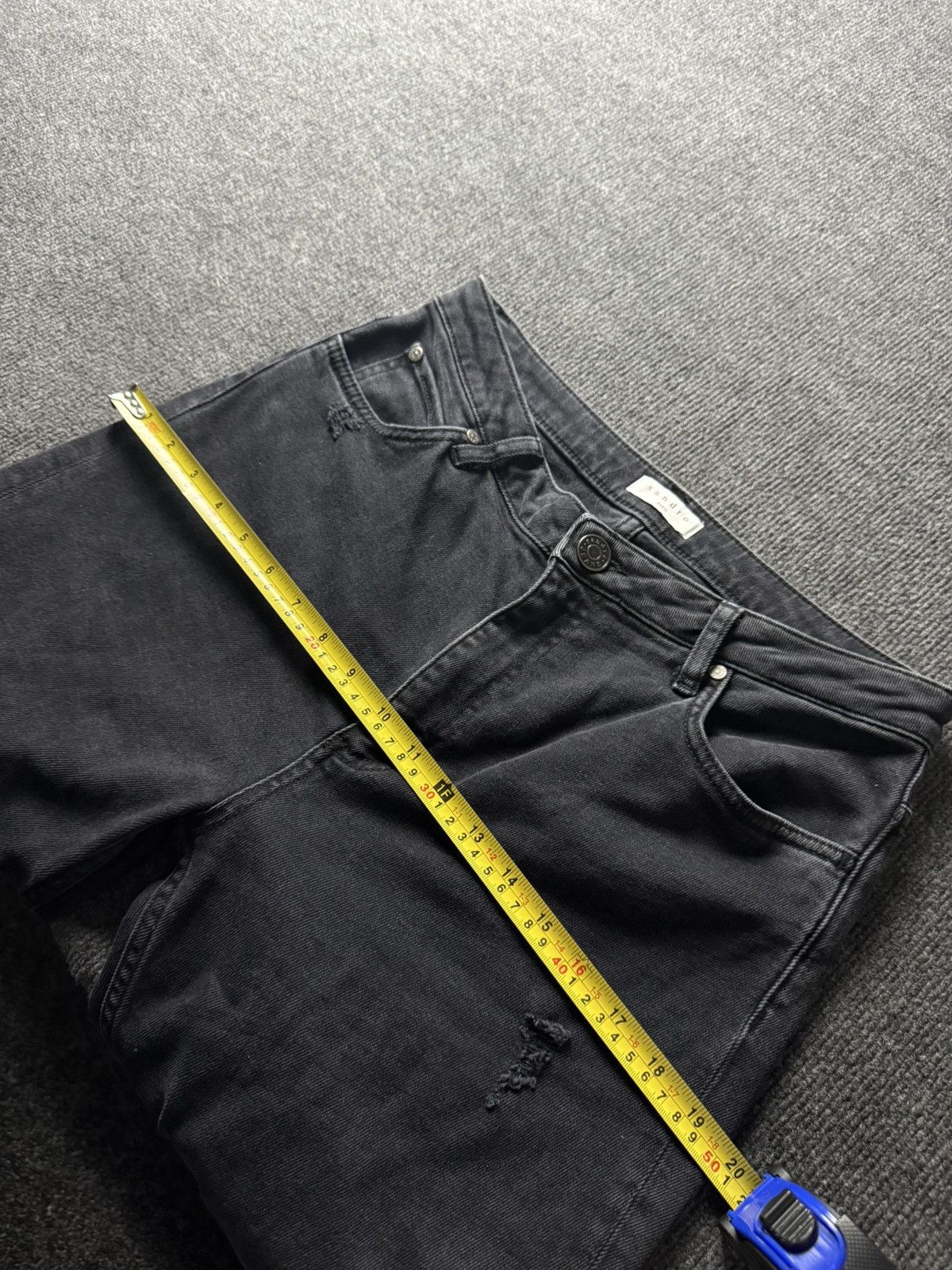 Sandro Sandro Paris Distressed Black Denim Jeans Straight Fit Size 30" / US 8 / IT 44 - 25 Thumbnail