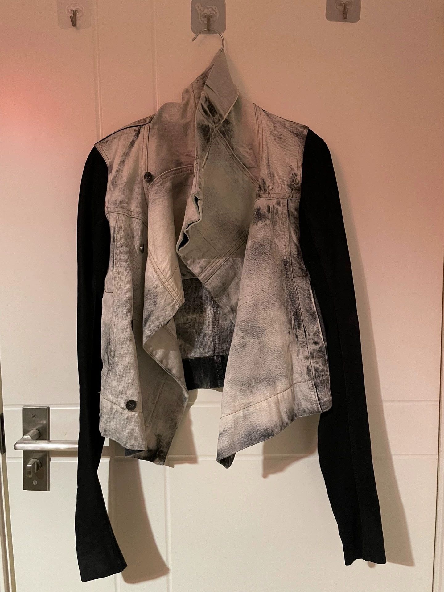 Rick Owens RO XS Skinny Denim & Leather Sleeve Jacket (Black Gray Wash) Size US XS / EU 42 / 0 - 1 Thumbnail