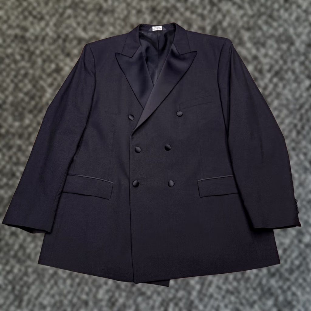 Jos. A. Bank Jos. A. Bank Tuxedo Suit 46R Black Double-Breasted Wool 2 Piece Formal Pants 40w Regular Inseam 32in Men 46 Chest Peak Lapel Classic Size 46R - 1 Thumbnail