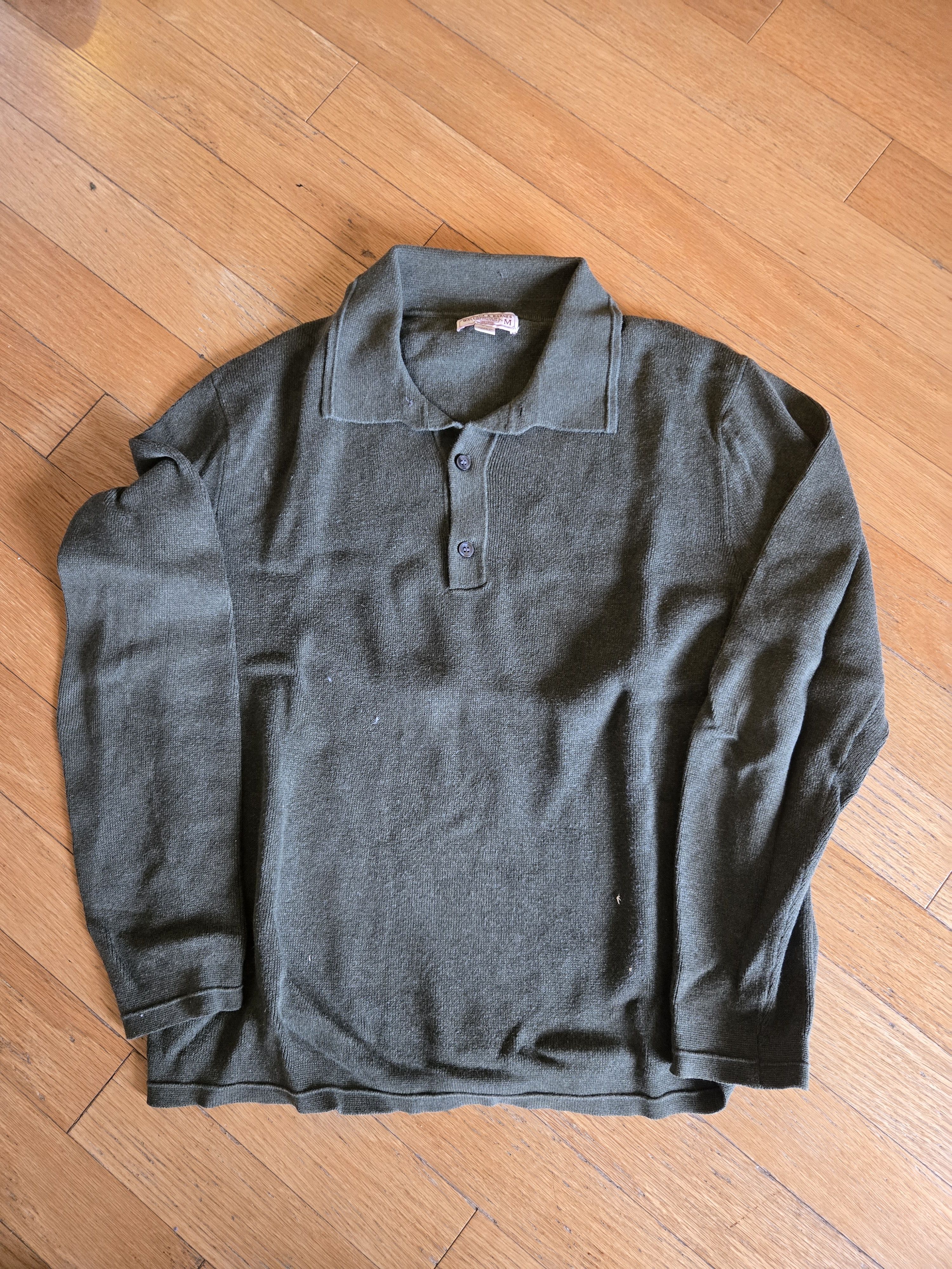 Wallace & Barnes Mens Green Medium Long Sleeve Sweater Polo