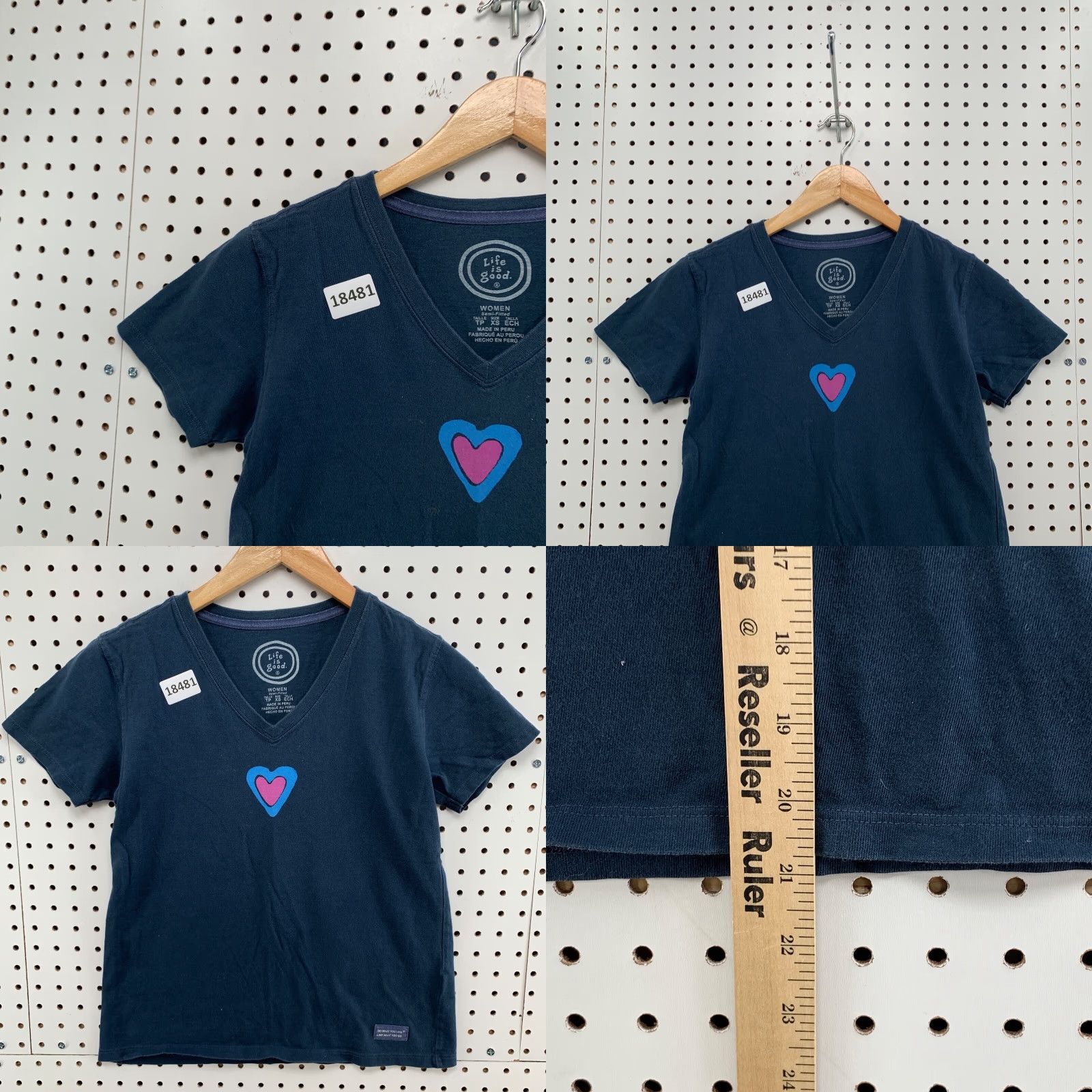 Life is Good LIFE IS GOOD Women's V-Neck Semi-Fitted T-Shirt Heart Graphic XS Blue Love Size XS / US 0-2 / IT 36-38 - 8 Thumbnail