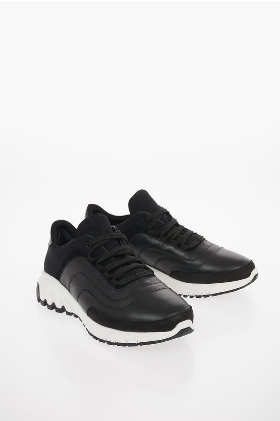 image of Neil Barrett Mesh Leather Details Urban Low-Top Sneakers in Black, Men's (Size 7)