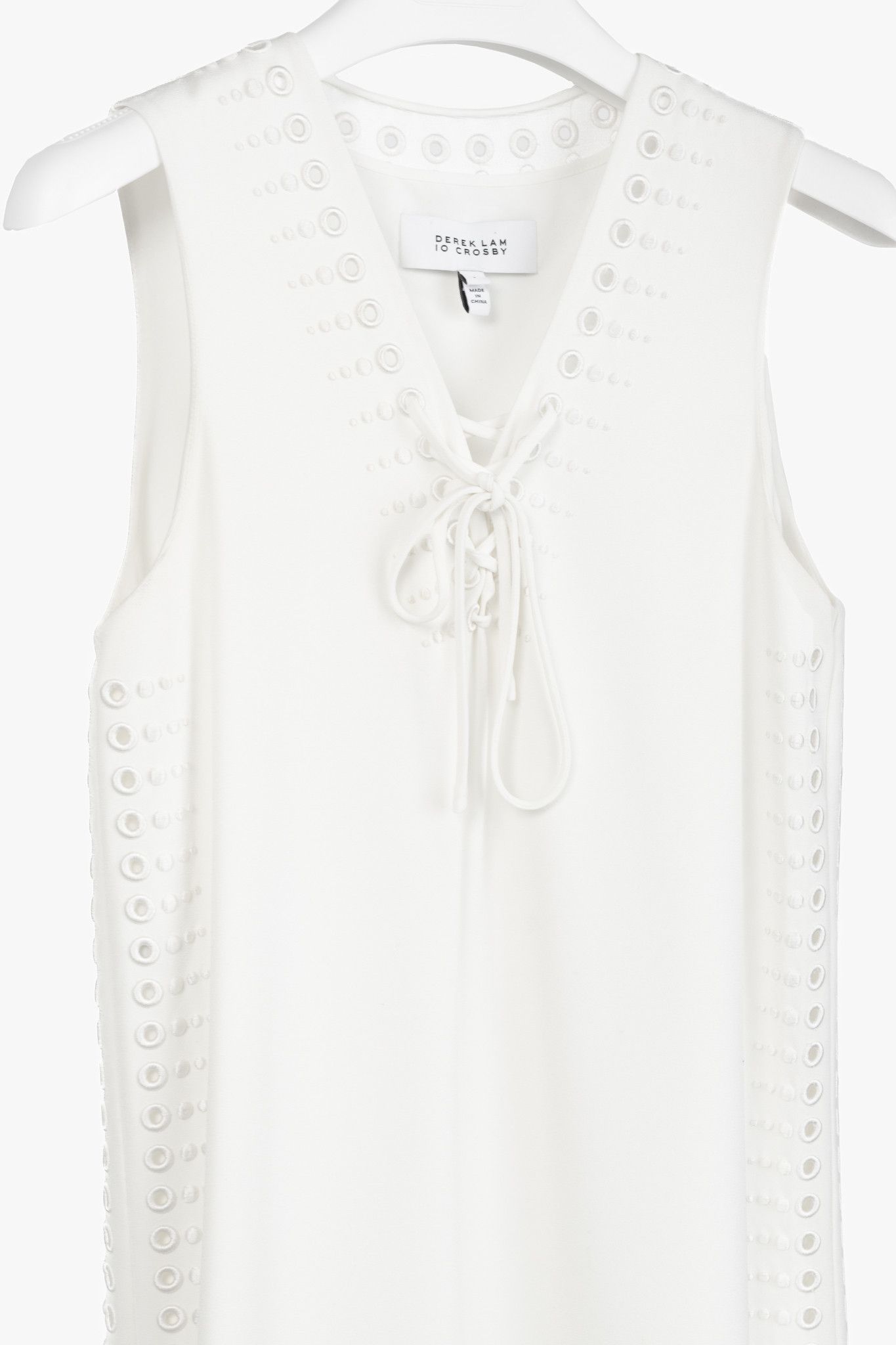 Derek Lam 10 Crosby Derek Lam 10 Crosby White Crepe Grommet Laces Mini Dress Size M / US 6-8 / IT 42-44 - 3 Thumbnail