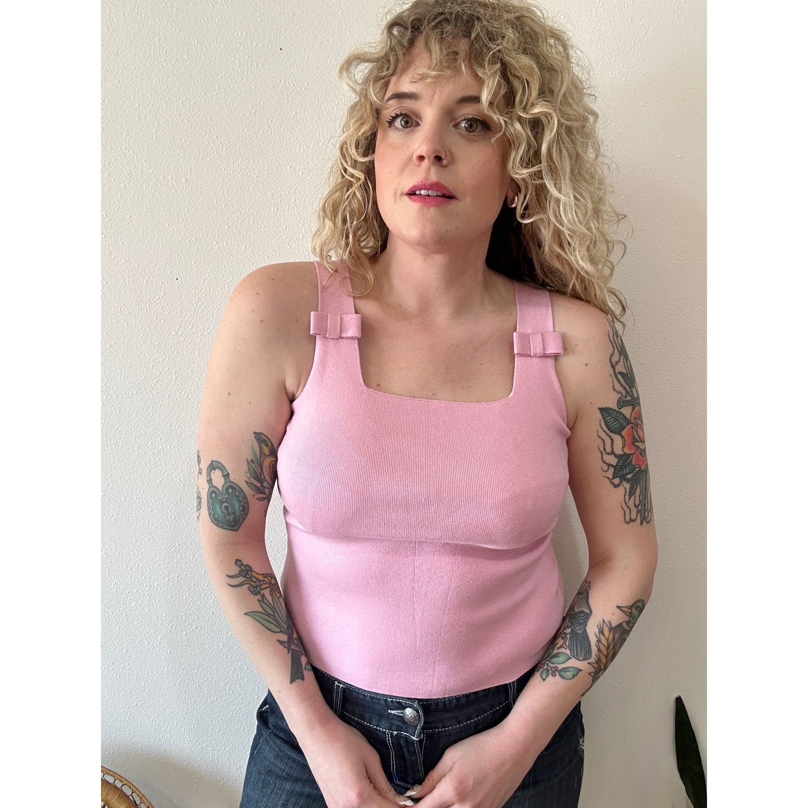 Vintage Y2K Pink Coquette Bow Knit Tank Size S / US 4 / IT 40 - 2 Thumbnail