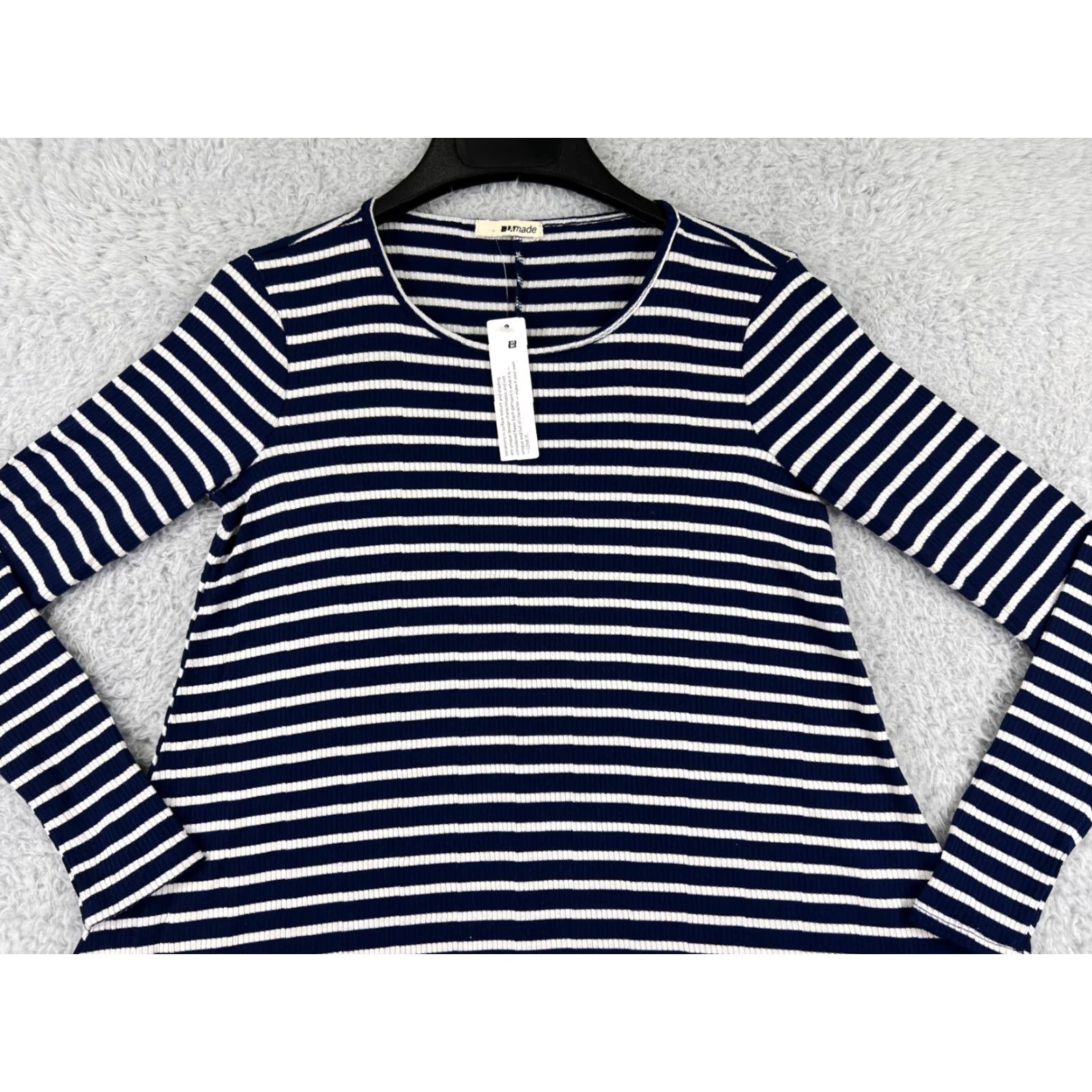 Vintage LA made Dress Womens XS White/Blue Striped Long Sleeve Polyester Knit Mini Dress Size XS / US 0-2 / IT 36-38 - 4 Thumbnail