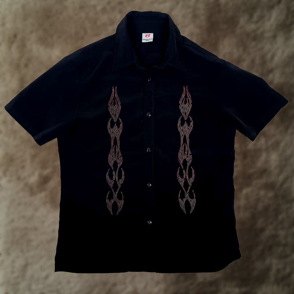 Anchor Blue VTG Anchor Blue Shirt Mens Large Black Short Sleeve Button Front Flame Print Y2K Size US L / EU 52-54 / 3 - 1 Thumbnail