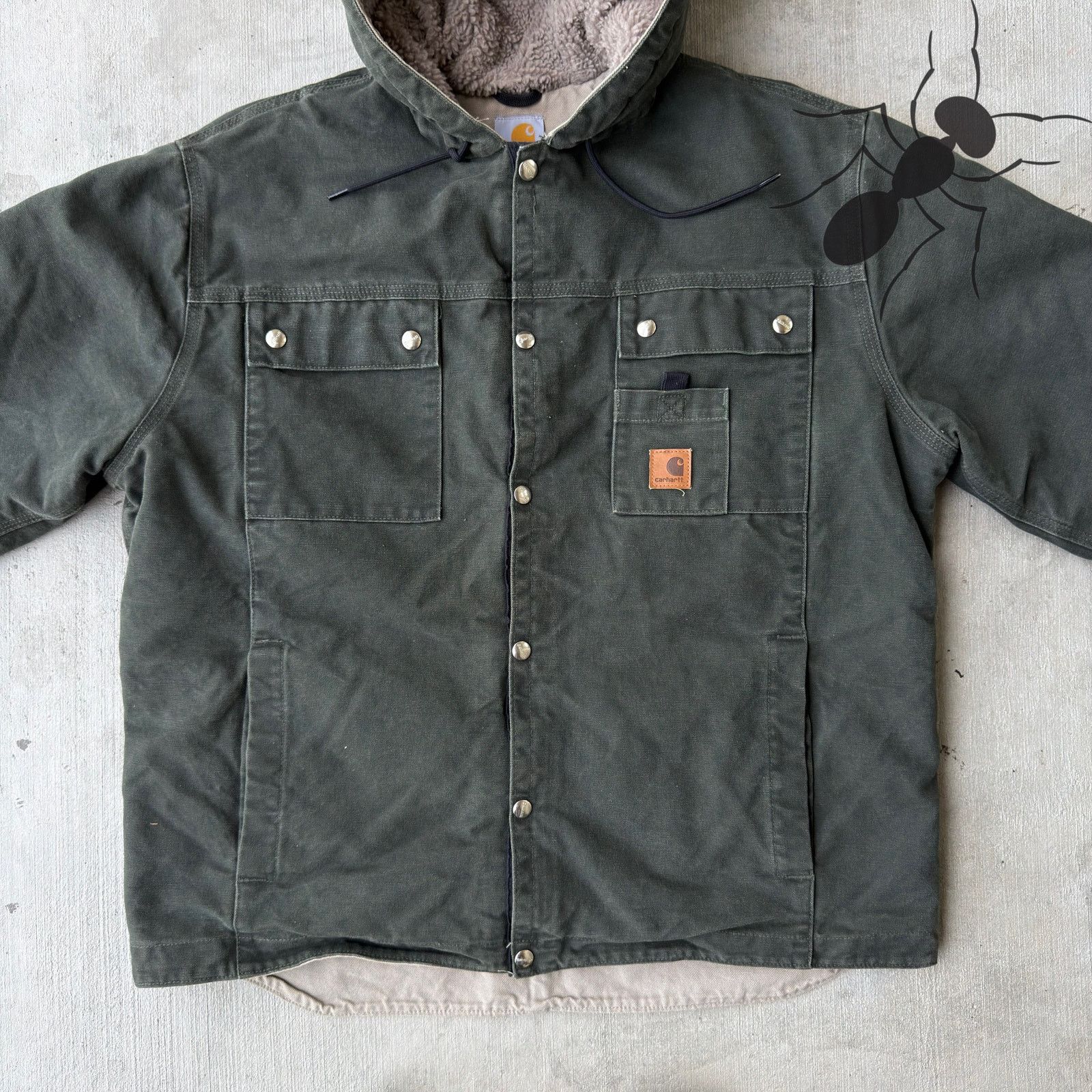 Carhartt × Vintage Carhartt J284 MOS green button up hooded work wear jacket Size US L / EU 52-54 / 3 - 3 Thumbnail