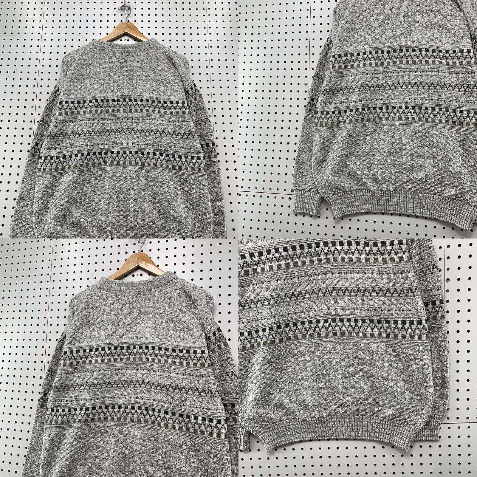 Vintage Vintage 90s St. John's Bay Gray Black Green Knitted Crew Neck Sweatshirt Mens Medium Casual Geometric Pattern Size US M / EU 48-50 / 2 - 8 Thumbnail