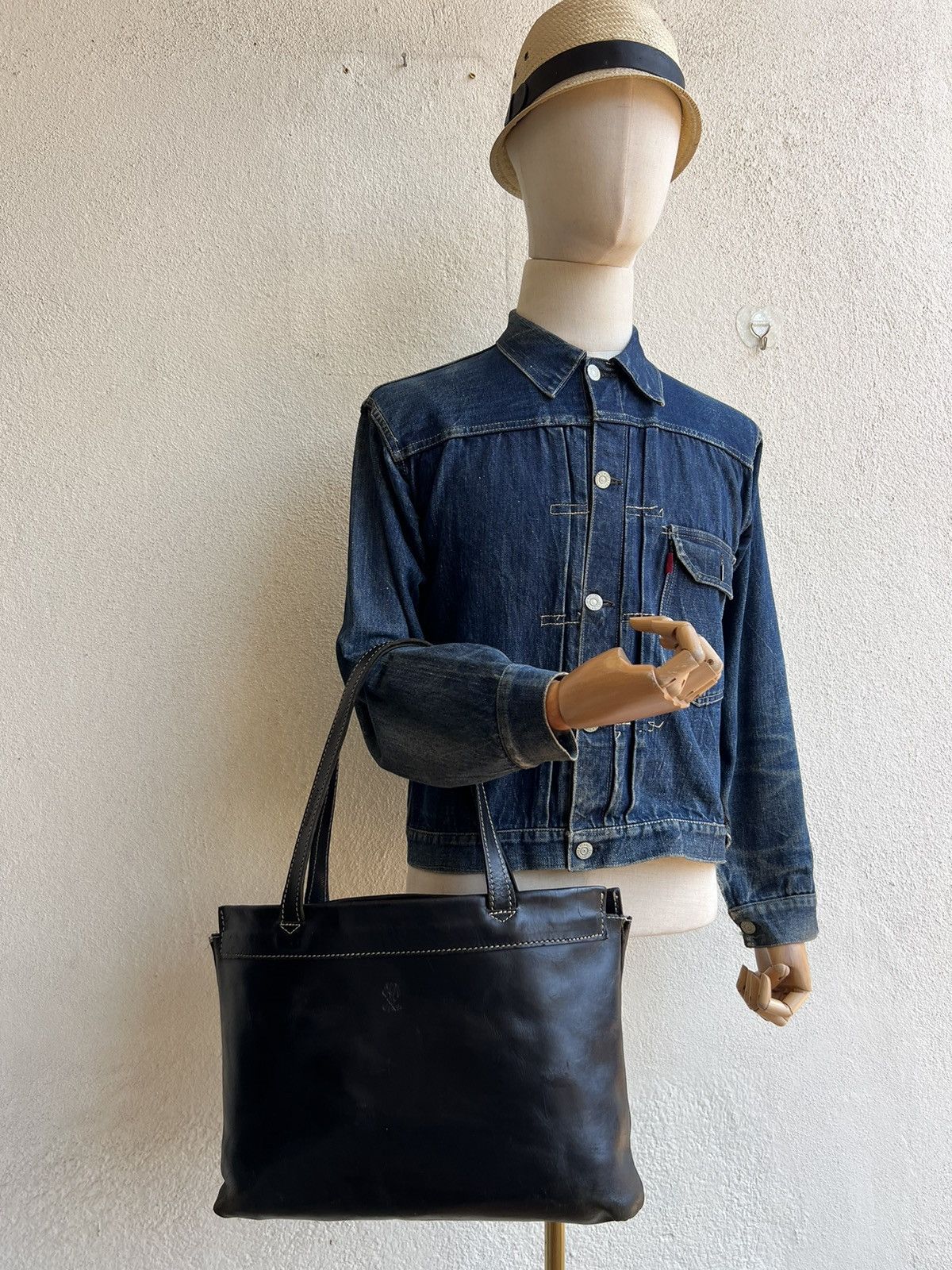 Leather CI-VA Distress Scratches Patina Leather Tote Bag Size ONE SIZE - 4 Thumbnail