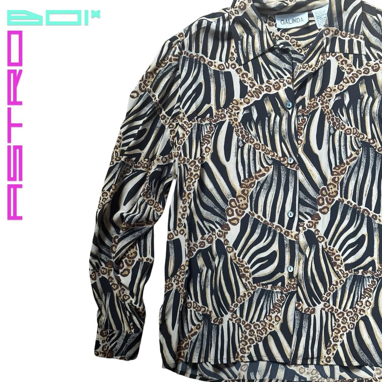 Other × Vintage Vintage Black Animal Print Silk Shirt - Large Size L / US 10 / IT 46 - 2 Thumbnail