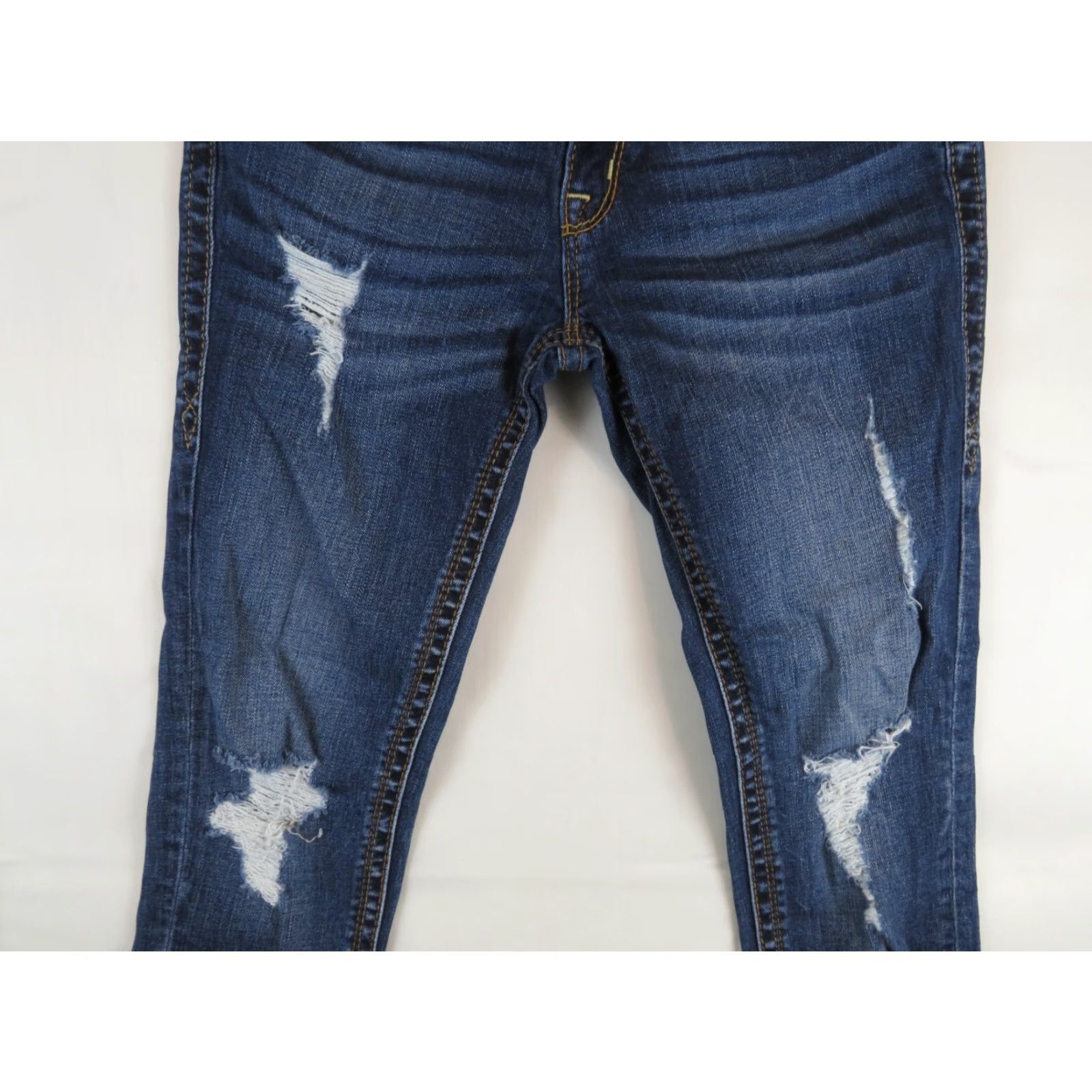 Vintage Rock Revival Jessica Skinny Jeans Womens Size 27 Button Zip Distressed Blue Denim Cotton Blend Regular Slim/Narrow Fit 27in Waist Womens Size 27" / US 4 / IT 40 - 3 Thumbnail