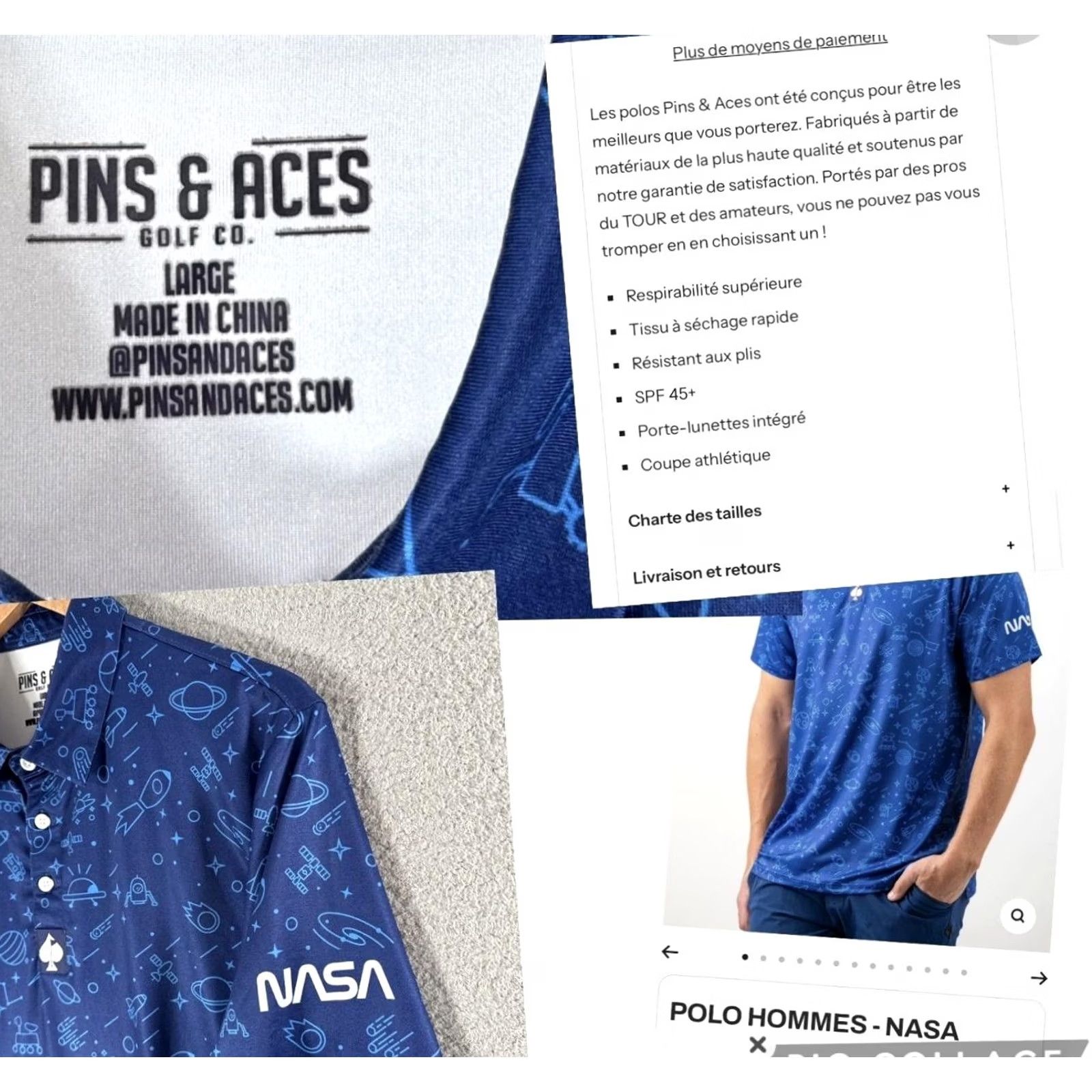 Vintage Pins & Aces NASA Polo Shirt Mens L Blue Space Print Golf Performance Size US L / EU 52-54 / 3 - 3 Thumbnail