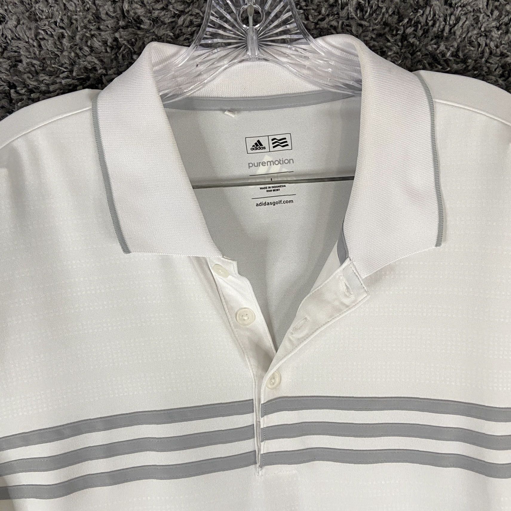 Adidas ADIDAS Polo Shirt Men L White Short Sleeve Puremotion Polo Mens Large White Polo Shirt Size US L / EU 52-54 / 3 - 5 Thumbnail
