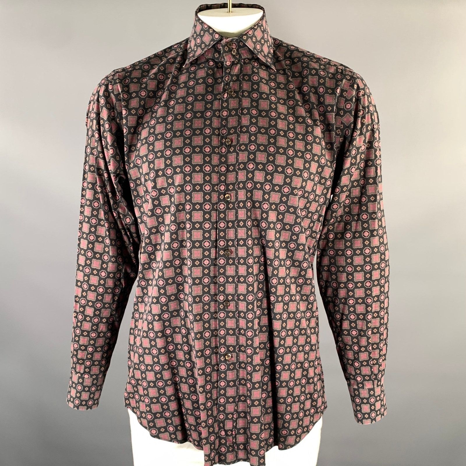 Etro ETRO XL Black Geometric Pointed Collar Long Sleeve Shirt Size US XL / EU 56 / 4 - 1 Thumbnail