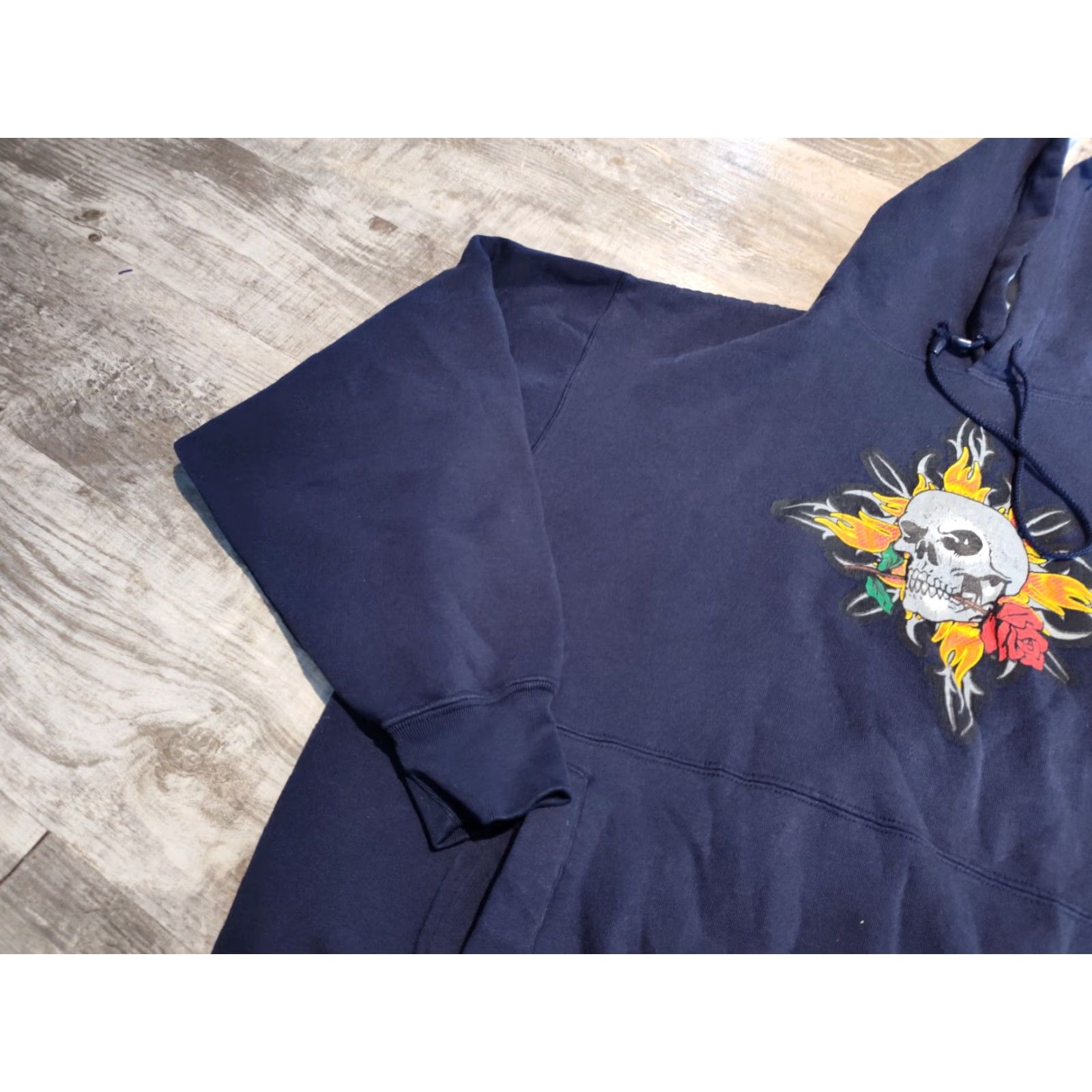 Vintage VINTAGE No Boundaries Mens Hoodie Grunge Skull Flames Rose Blue XL Regular Hoodie Size US XL / EU 56 / 4 - 4 Thumbnail