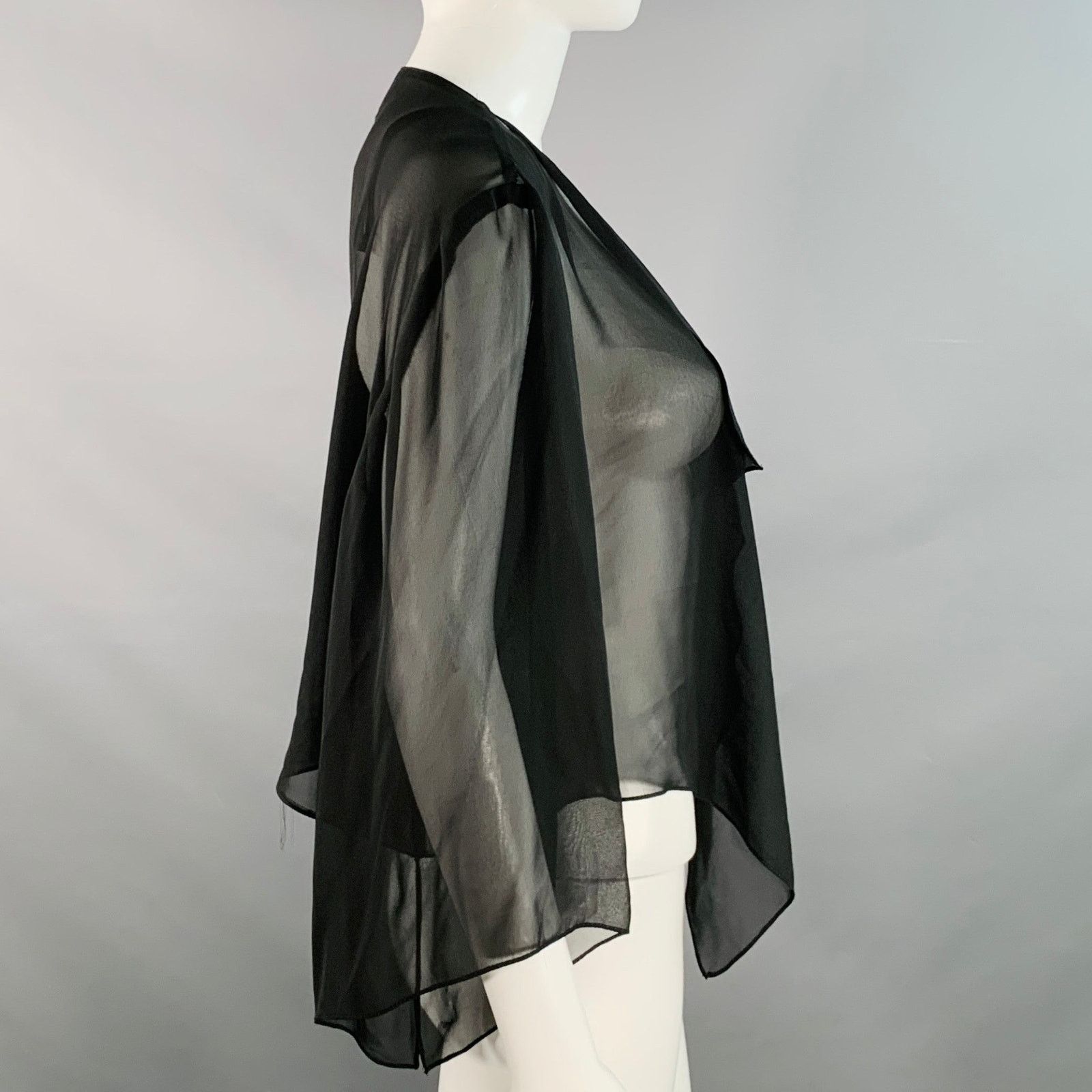 Alex Evenings M Black Polyester Sheer 3/4 Sleeves Crop Open Front Cardigan Size M / US 6-8 / IT 42-44 - 2 Thumbnail