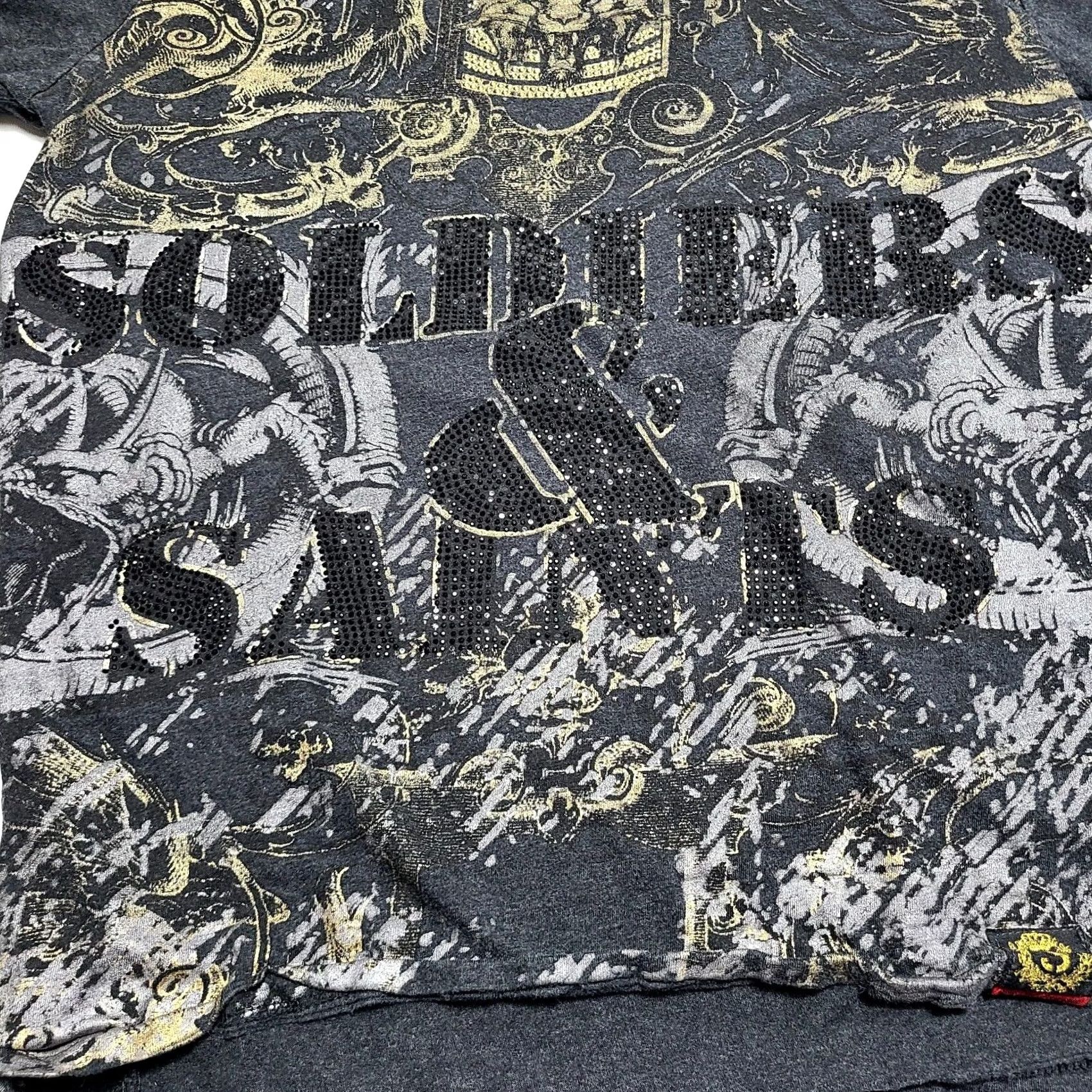 Vintage VINTAGE Soldiers & Saints T-Shirt Mens 2XL Crew Neck Short Sleeve Black Studded Graphic Big 2XL Size US XXL / EU 58 / 5 - 2 Thumbnail