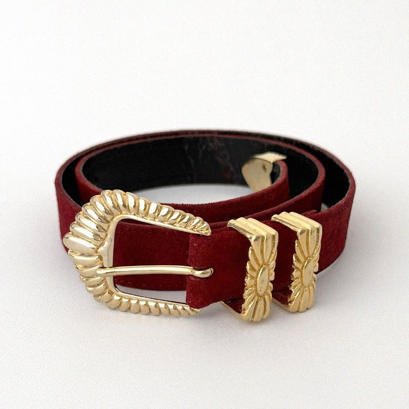 Balenciaga Balenciaga Red Suede Leather Belt Gold Buckle Size ONE SIZE - 5 Thumbnail