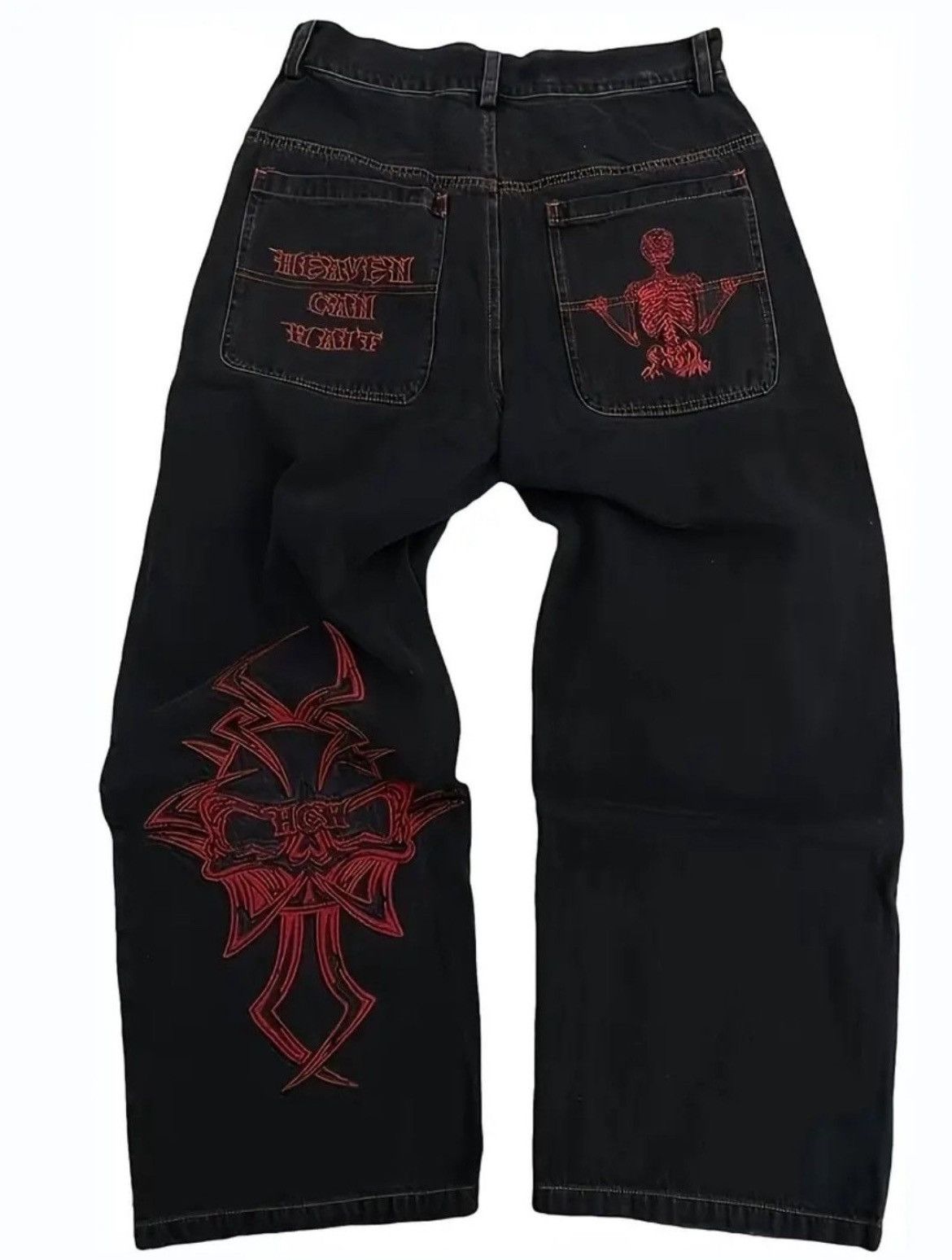 Japanese Brand × Jean Bleeding Embroidered Baggy Jeans Y2K Hippie Hoppie Size US 31 - 1 Thumbnail