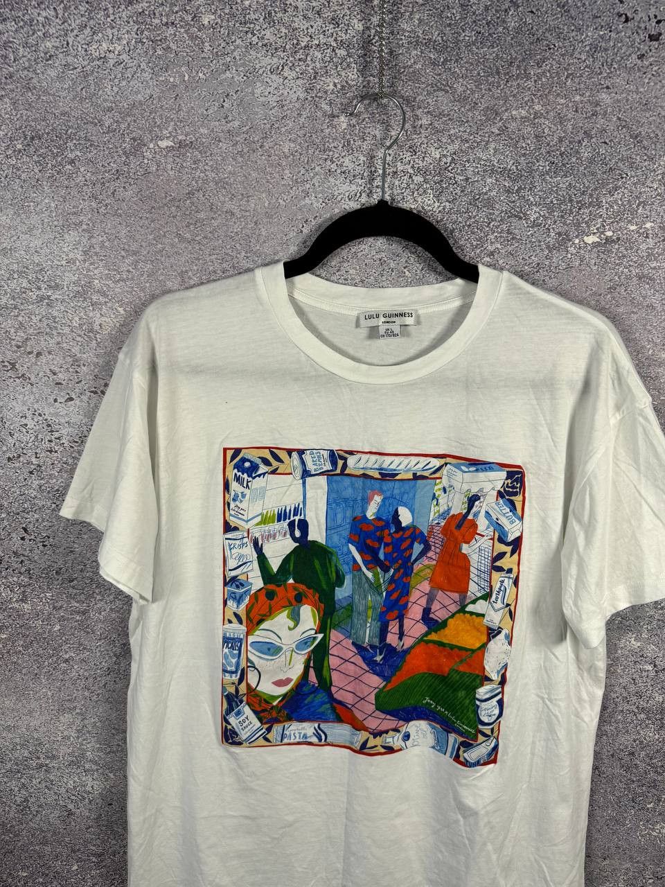 Designer × Japanese Brand × Vintage Lulu Guinness Cartoon Printed White T-Shirt Oldmoney Size L / US 10 / IT 46 - 2 Thumbnail
