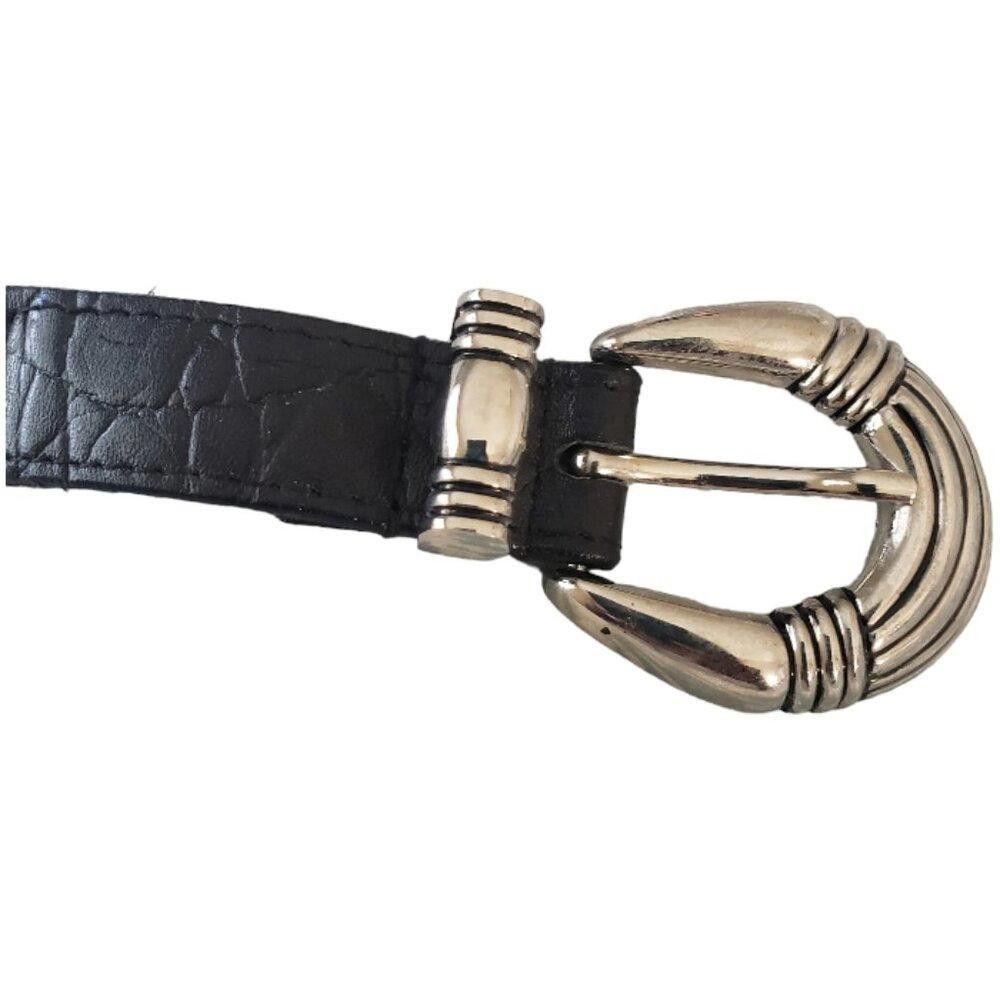Designer Vintage Ladies Captive Black & Silver Heavy Leather Belt Size ONE SIZE - 5 Thumbnail