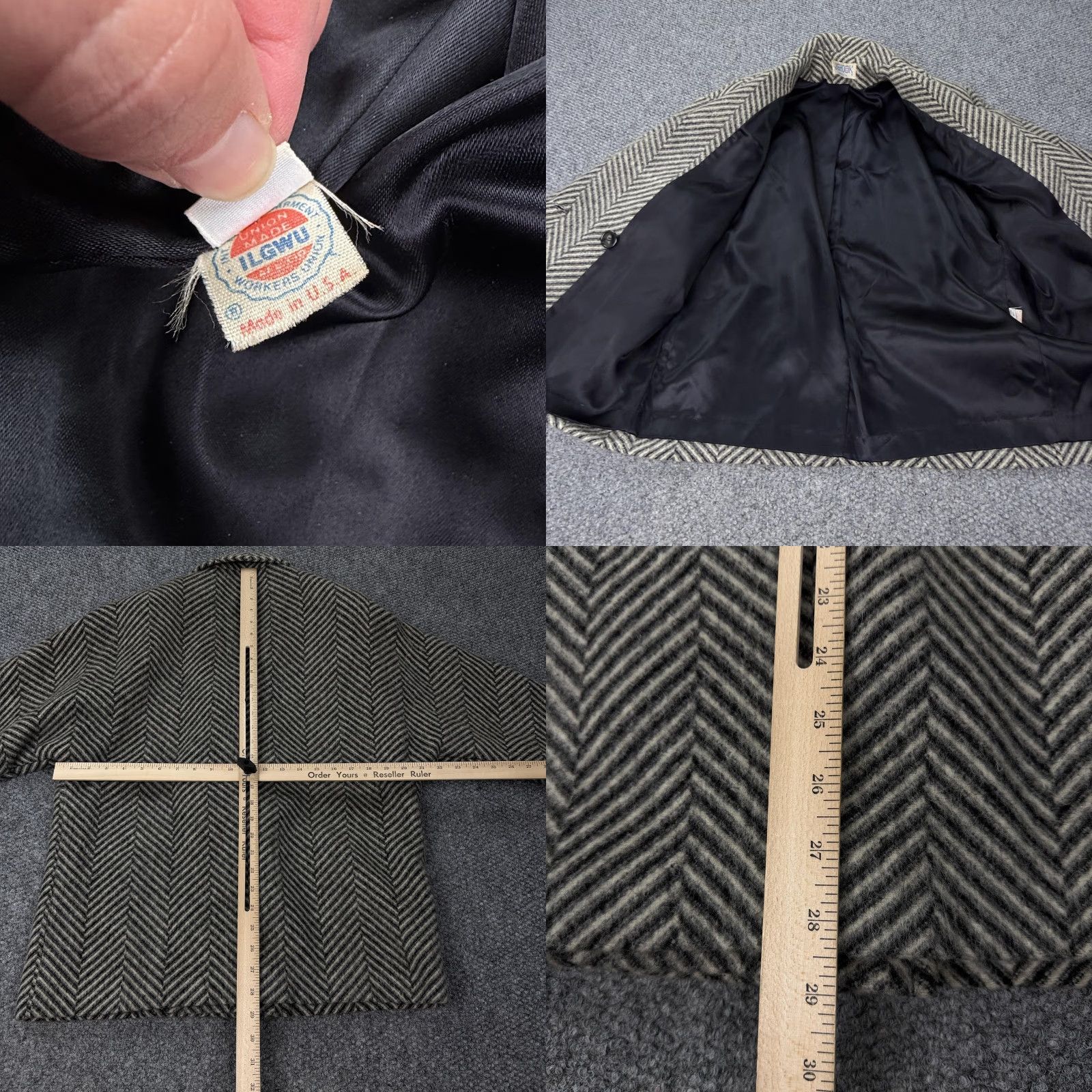 Vintage VINTAGE J.G. HOOK Coat Womens Large Gray Herringbone Double Breasted Peacoat 80s Wool Tweed Mid-Length Buttoned Pockets Womens Size L / US 10 / IT 46 - 8 Thumbnail