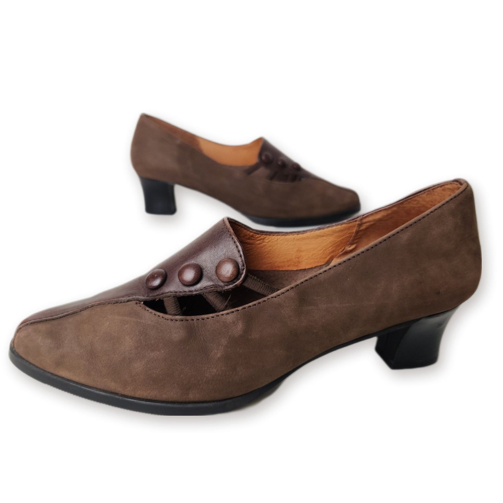 Other Vintage 80s Leather Suede Brown Heels Pumps 8-8 1/2 Sabotage Size US 8 / IT 38 - 1 Thumbnail