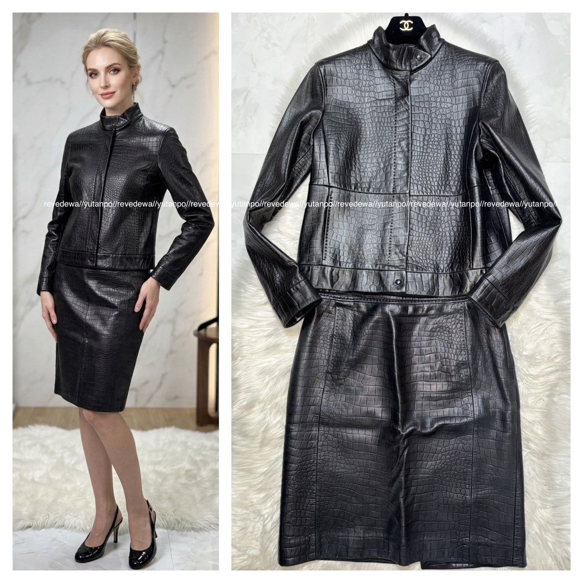 Max Mara Max Mara Crocodile Embossed Leather Jacket and Skirt Suit Size M / US 6-8 / IT 42-44 - 1 Thumbnail