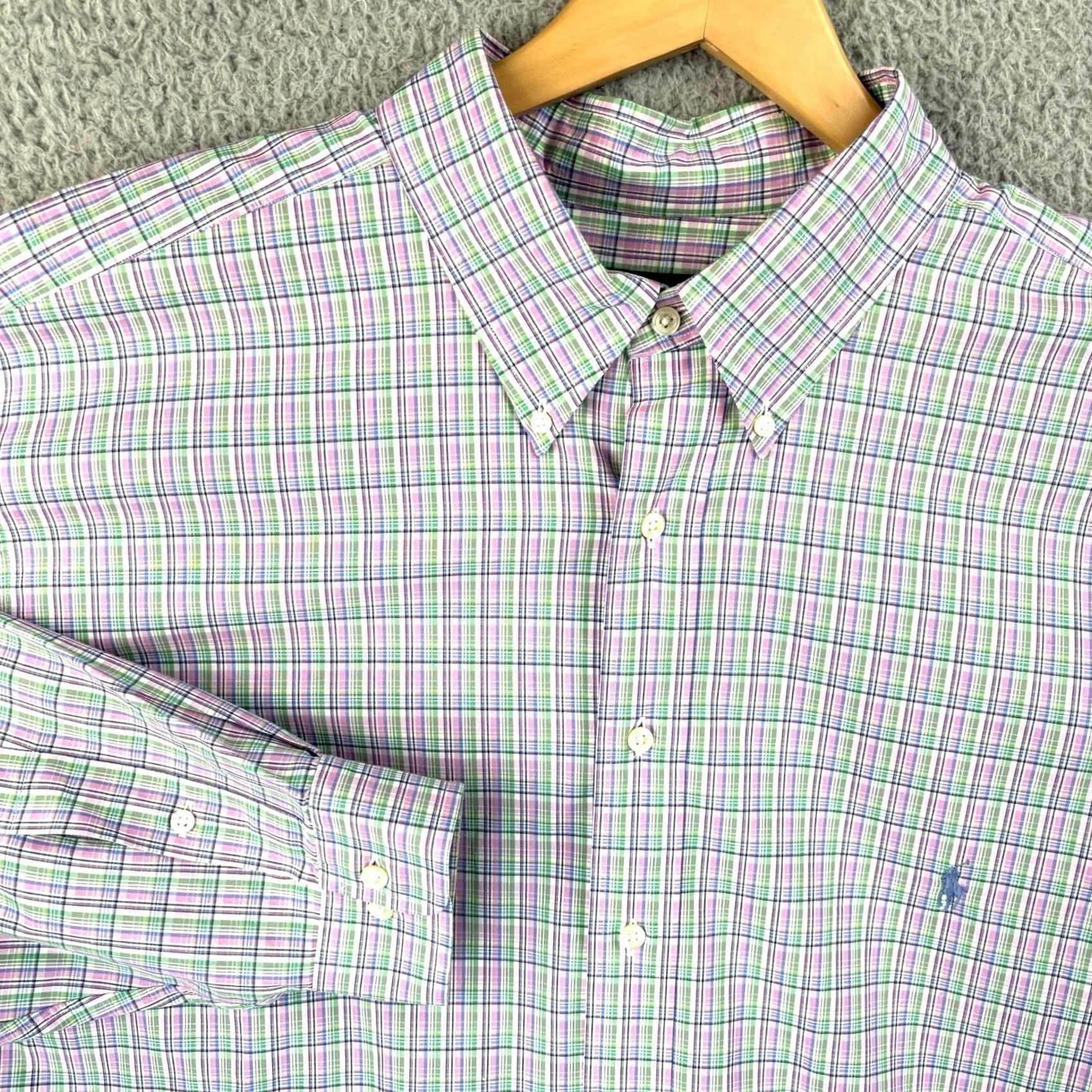 Polo Ralph Lauren Polo Ralph Lauren Shirt Mens 19 36/37 Tall Pink Green Plaid Cotton Preppy Dress Shirt Big & Tall 80s American Preppy Mens Size US XXL / EU 58 / 5 - 2 Thumbnail