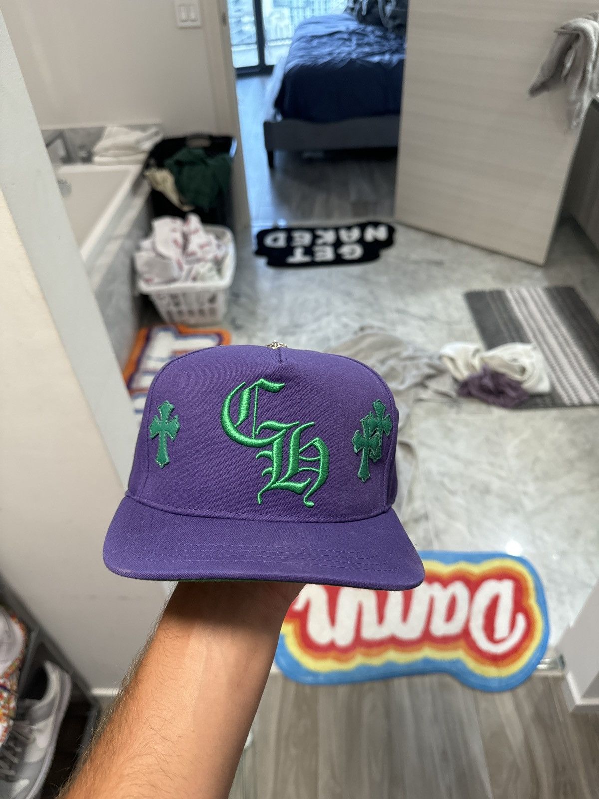 Chrome Hearts Purple Chrome Hearts Hat With Green Patches Size ONE SIZE - 1 Thumbnail