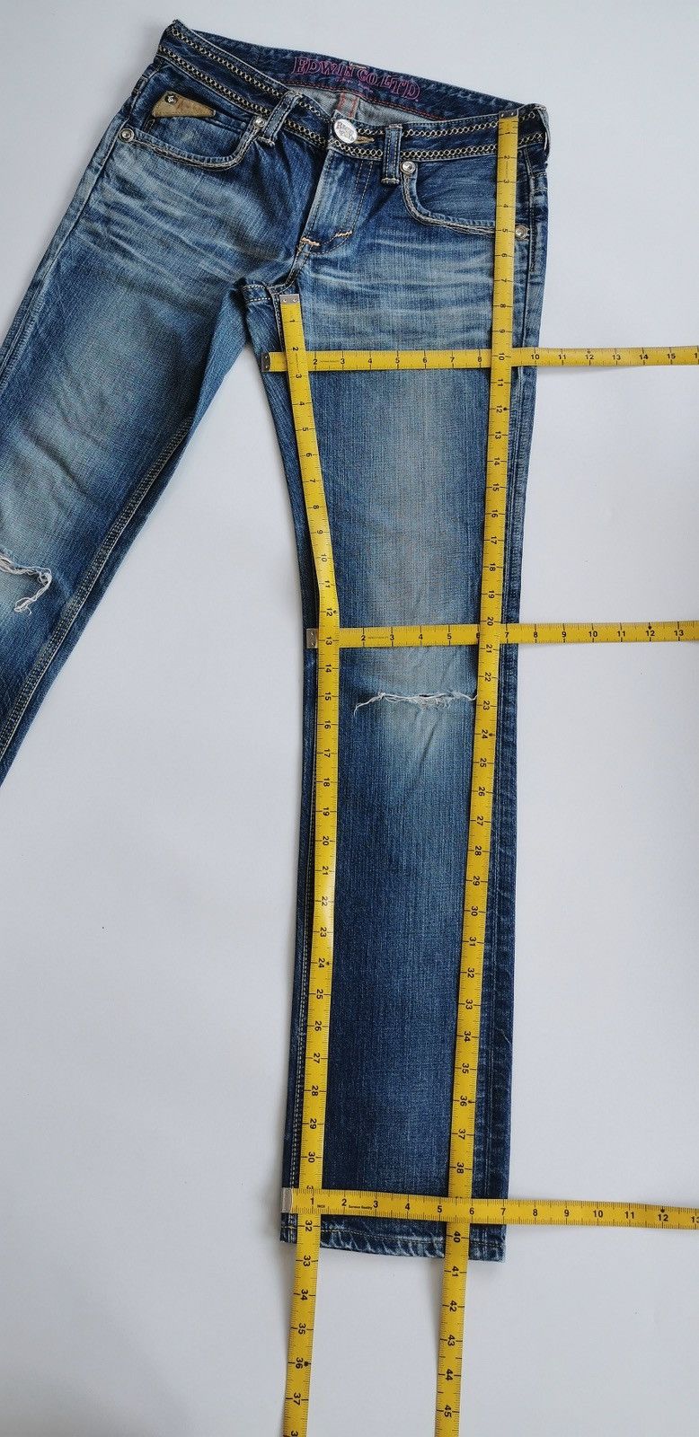 Edwin Edwin Blue Trip Leather Trim Distressed Jeans Size 29" - 14 Thumbnail