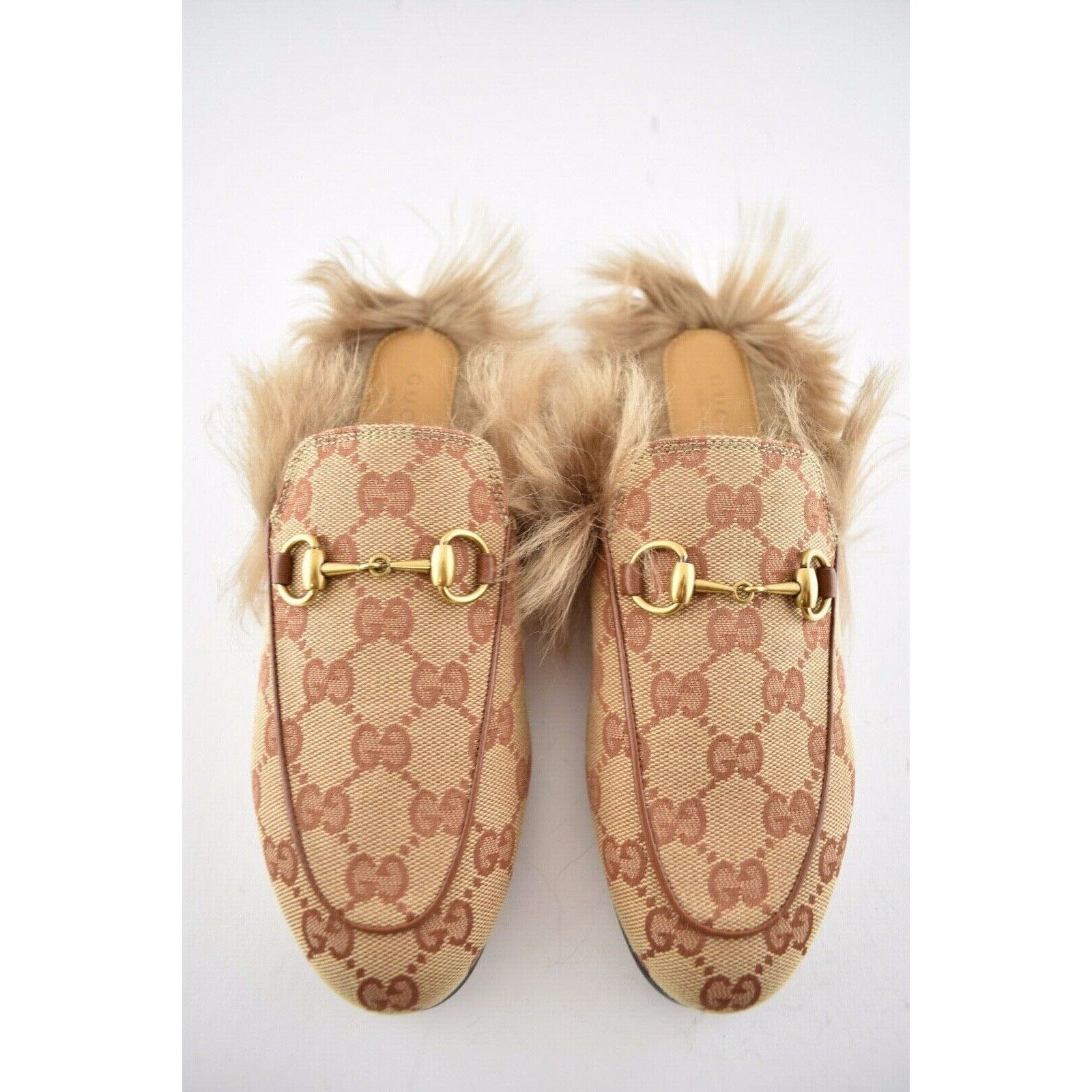 Gucci Princetown Beige Canvas Original GG Fur Loafer