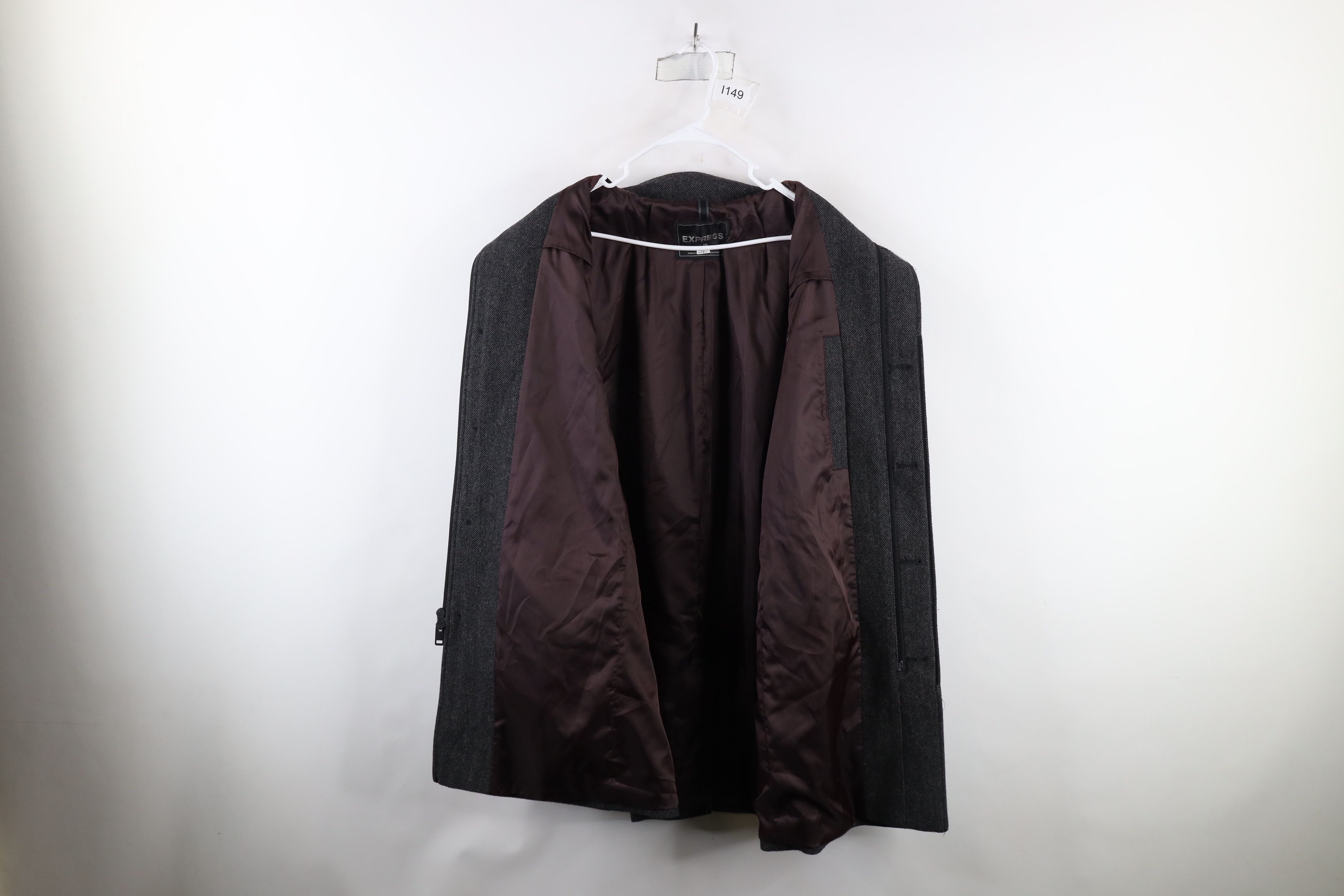 Express × Vintage Express Herringbone Full Zip Overcoat Trench Jacket Gray Size US L / EU 52-54 / 3 - 9 Thumbnail