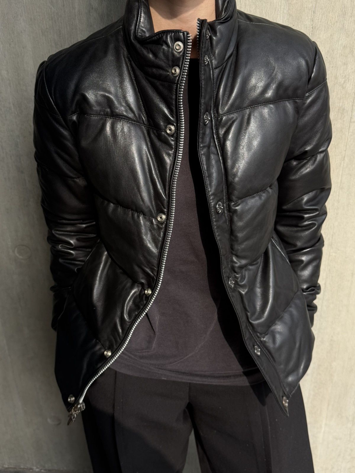 Chrome Hearts Black Leather Down Jacket Size US S / EU 44-46 / 1 - 1 Thumbnail