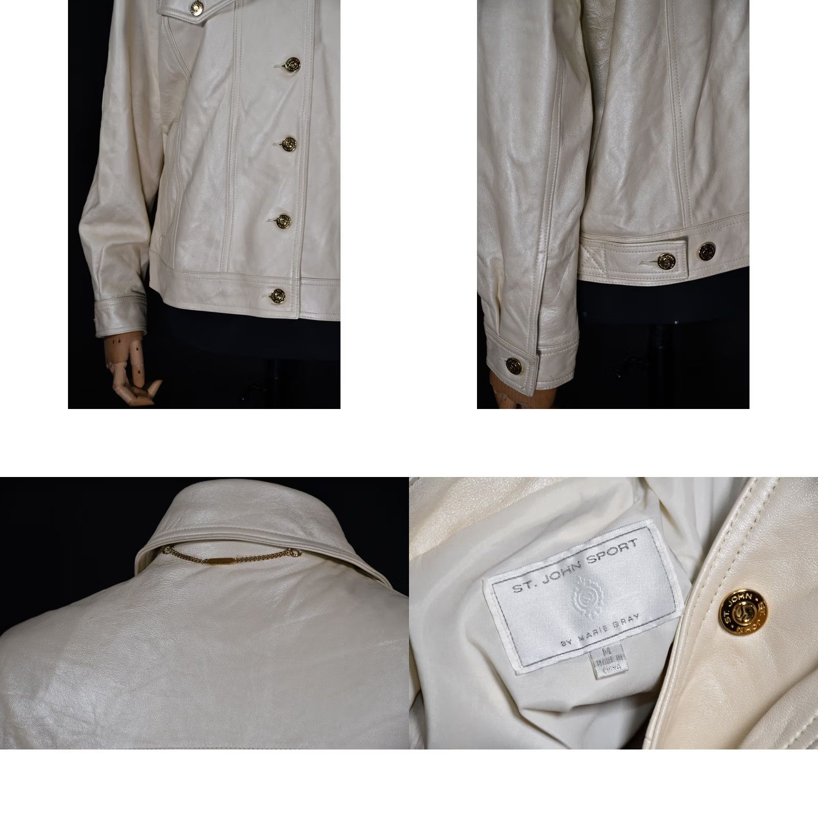 St. John St. John SPORT by MARIE Women's Creme LeatherJacket M Leather Jacket Womens Creme St. John Leather Jacket M Crème Size M / US 6-8 / IT 42-44 - 9 Thumbnail