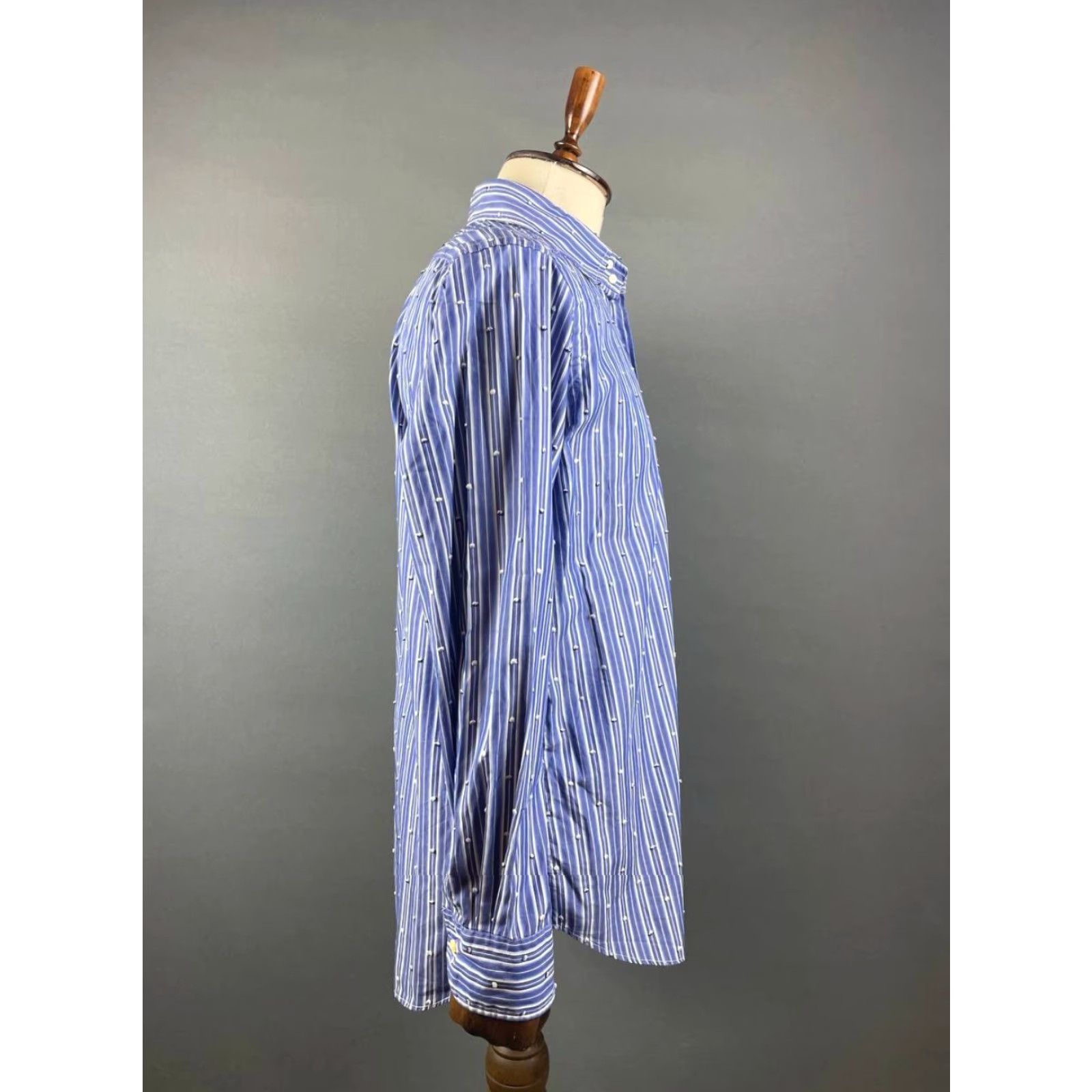 Etro ETRO Milano Mens Button-Up Shirt XL Blue Pinstripe Paisley Print Long Sleeve Size US XL / EU 56 / 4 - 7 Thumbnail