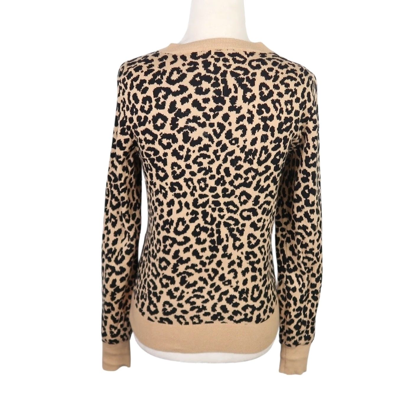 J.Crew J.Crew Cardigan Shirt Womens XXS Cotton Leopard Print Tan Black Long Sleeve Knit Sweater Size XXS / US 00 / IT 34 - 4 Thumbnail
