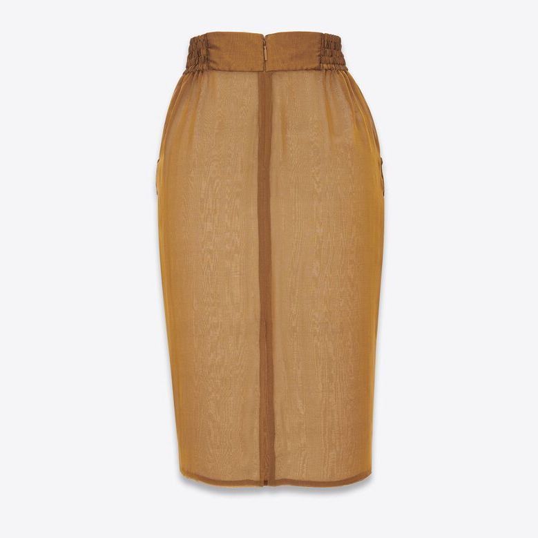 Saint Laurent Paris o1s1wg111024 Pencil Skirt in Silk Muslin in Light Brown Size 27" / US 4 / IT 40 - 2 Thumbnail
