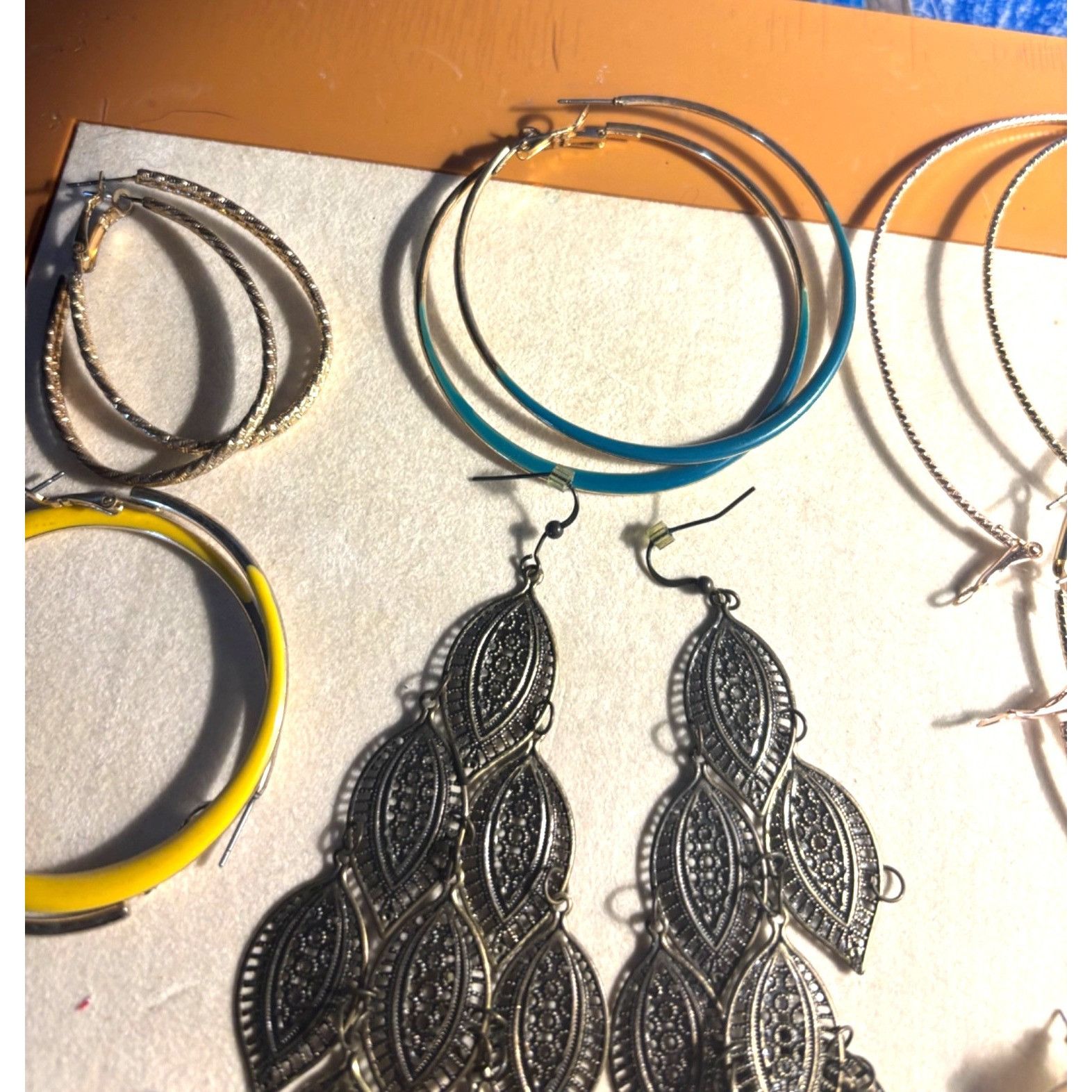 Other Mixed Earring Set With Gold Hoops Black Leaf Dangles Yellow Size ONE SIZE - 11 Thumbnail