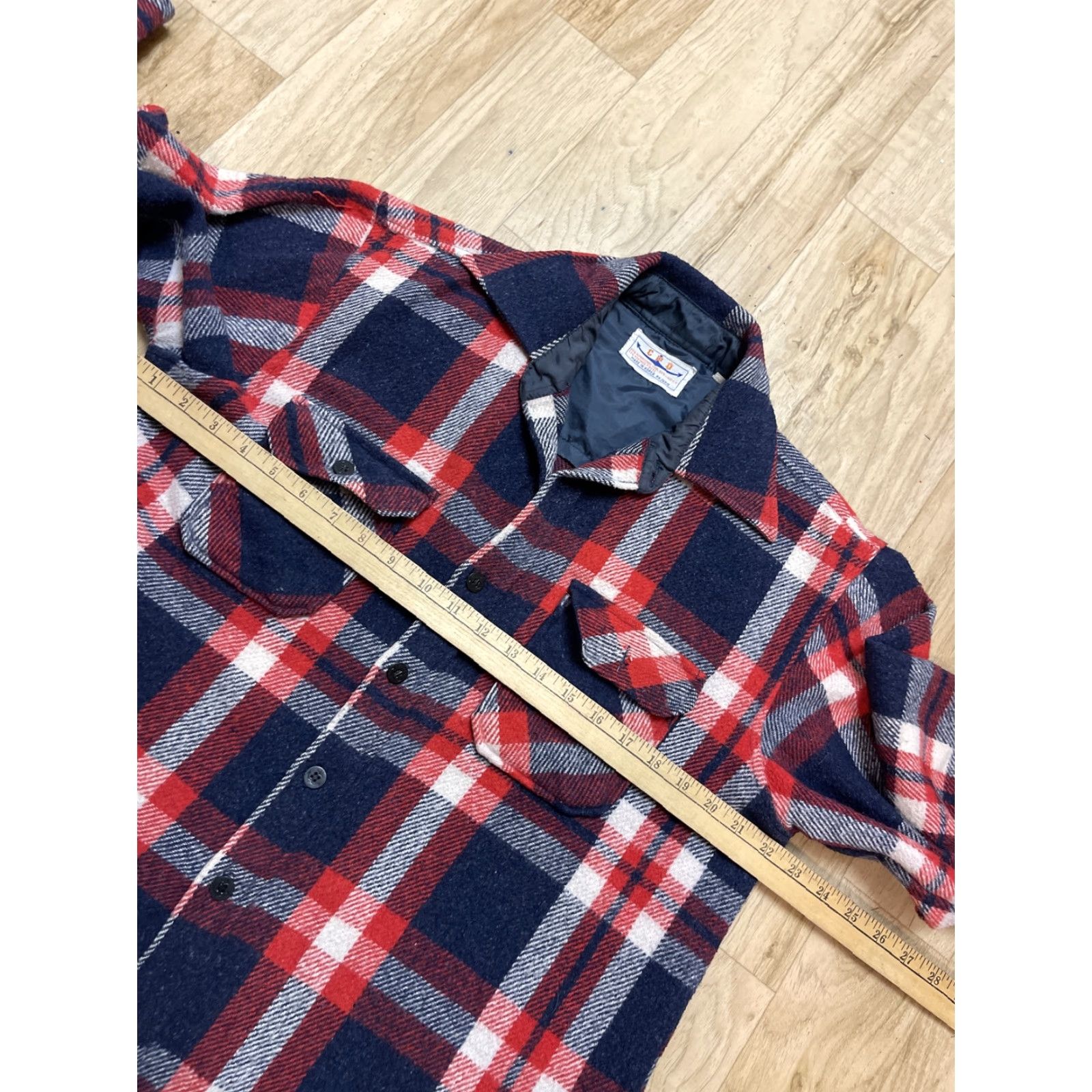 VINTAGE CPO Shirt Jacket Plaid Wool Blend Button-Up 70s Medium Anchor Buttons Unisex Adults Boys Girls (Color Multicolor)