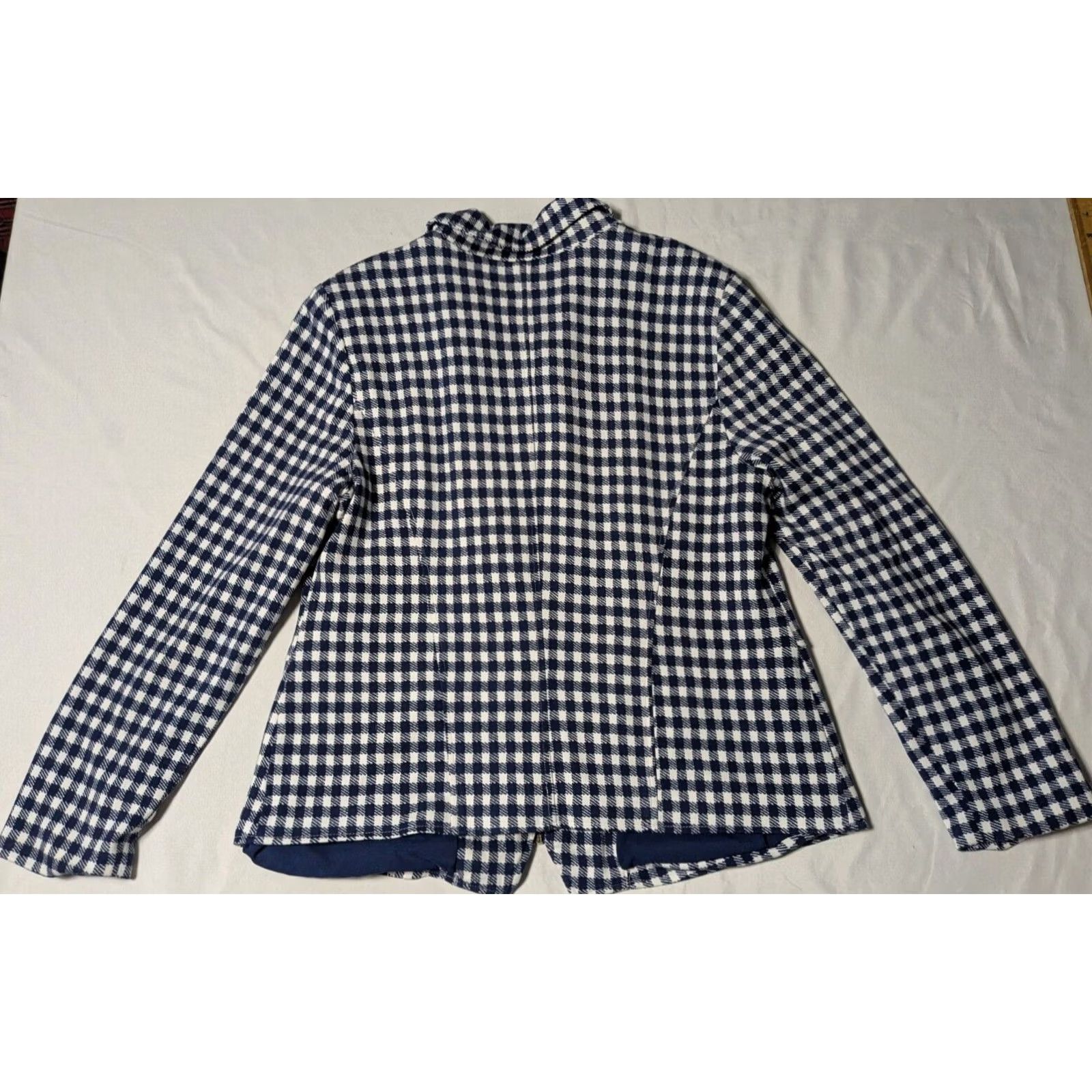 Vintage CHICO'S Women Jacket Blue White Gingham Rayon Blend